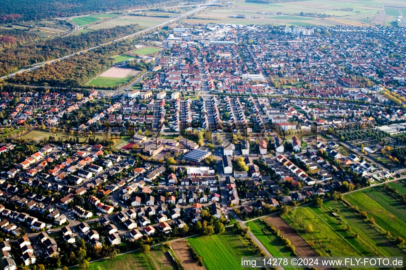 Ketsch in the state Baden-Wuerttemberg, Germany from the drone perspective