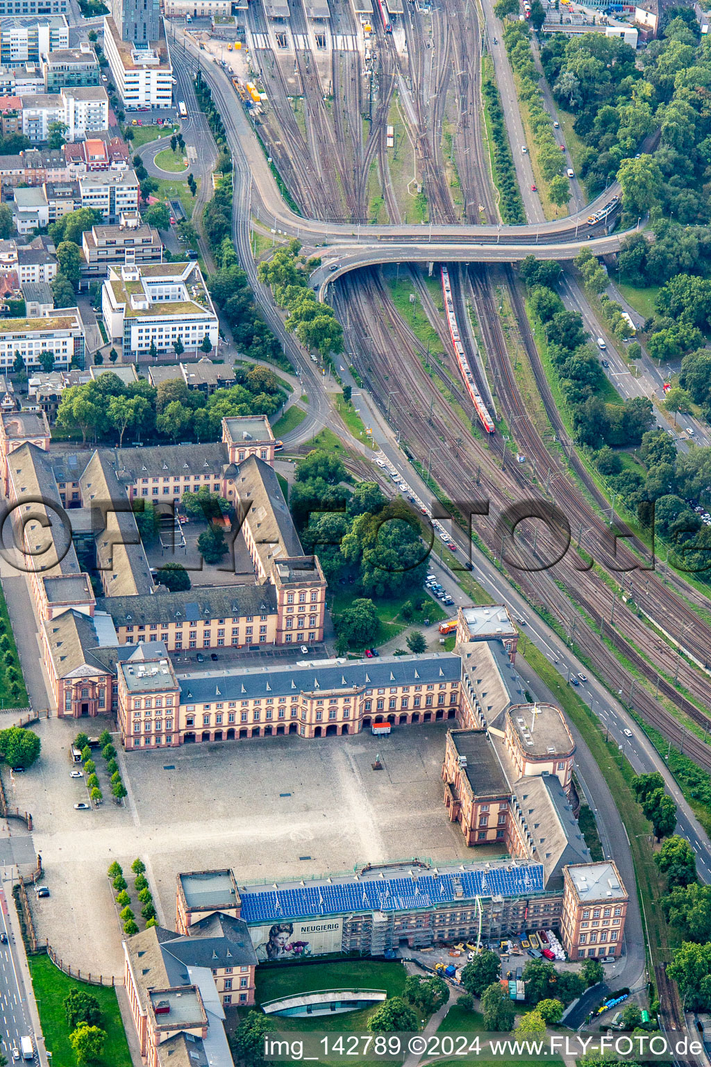 Aerial view of Baroque castle Mannheim from northwest in the district Innenstadt in Mannheim in the state Baden-Wuerttemberg, Germany