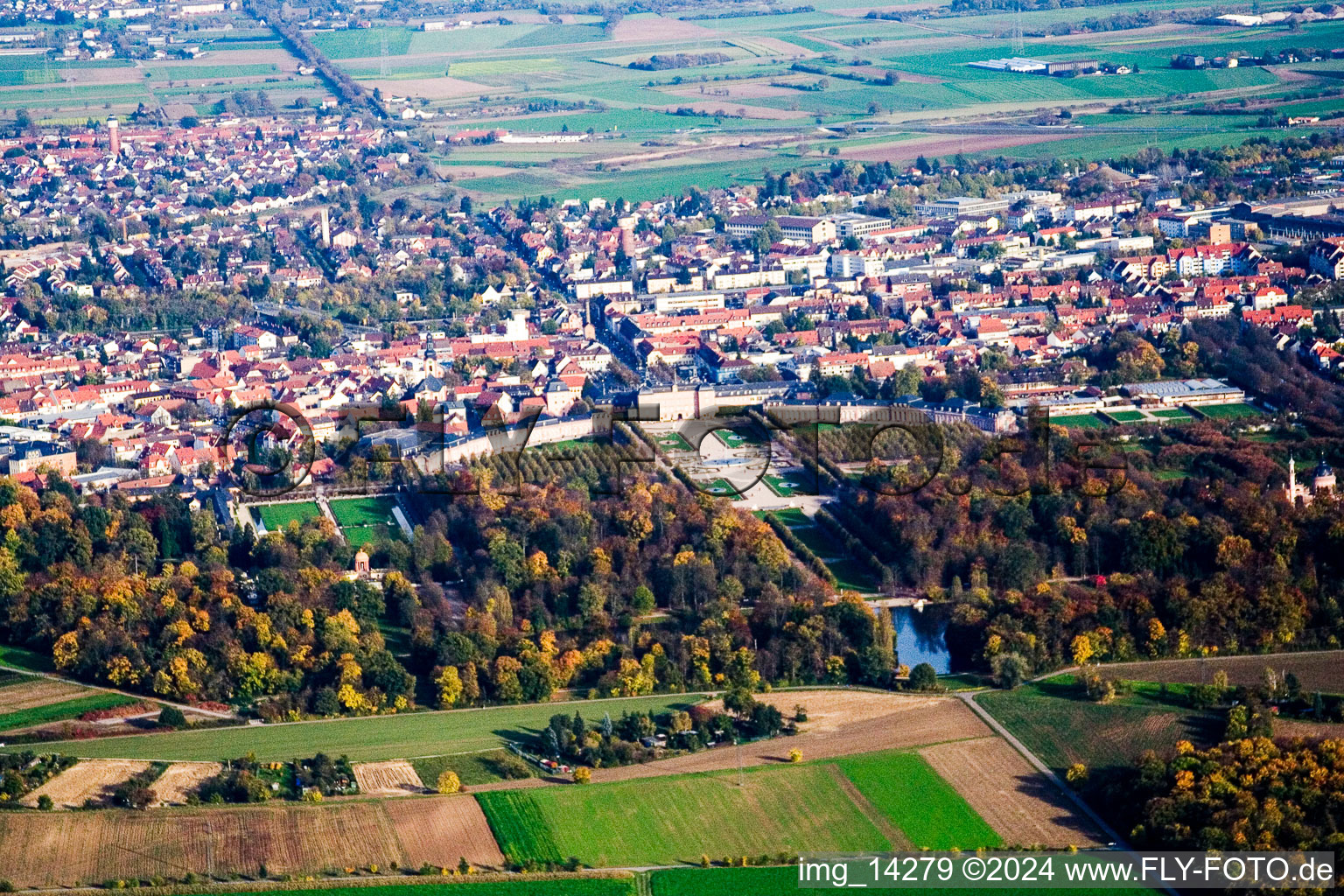 Schwetzingen in the state Baden-Wuerttemberg, Germany from the plane