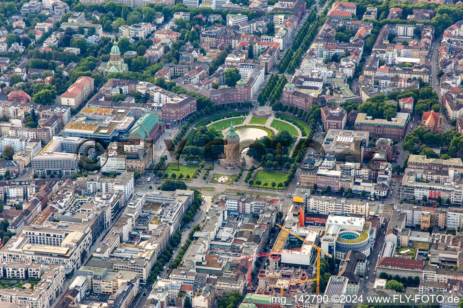 Water tower Mannheim at Friedrichsplatz from the northwest in the district Oststadt in Mannheim in the state Baden-Wuerttemberg, Germany