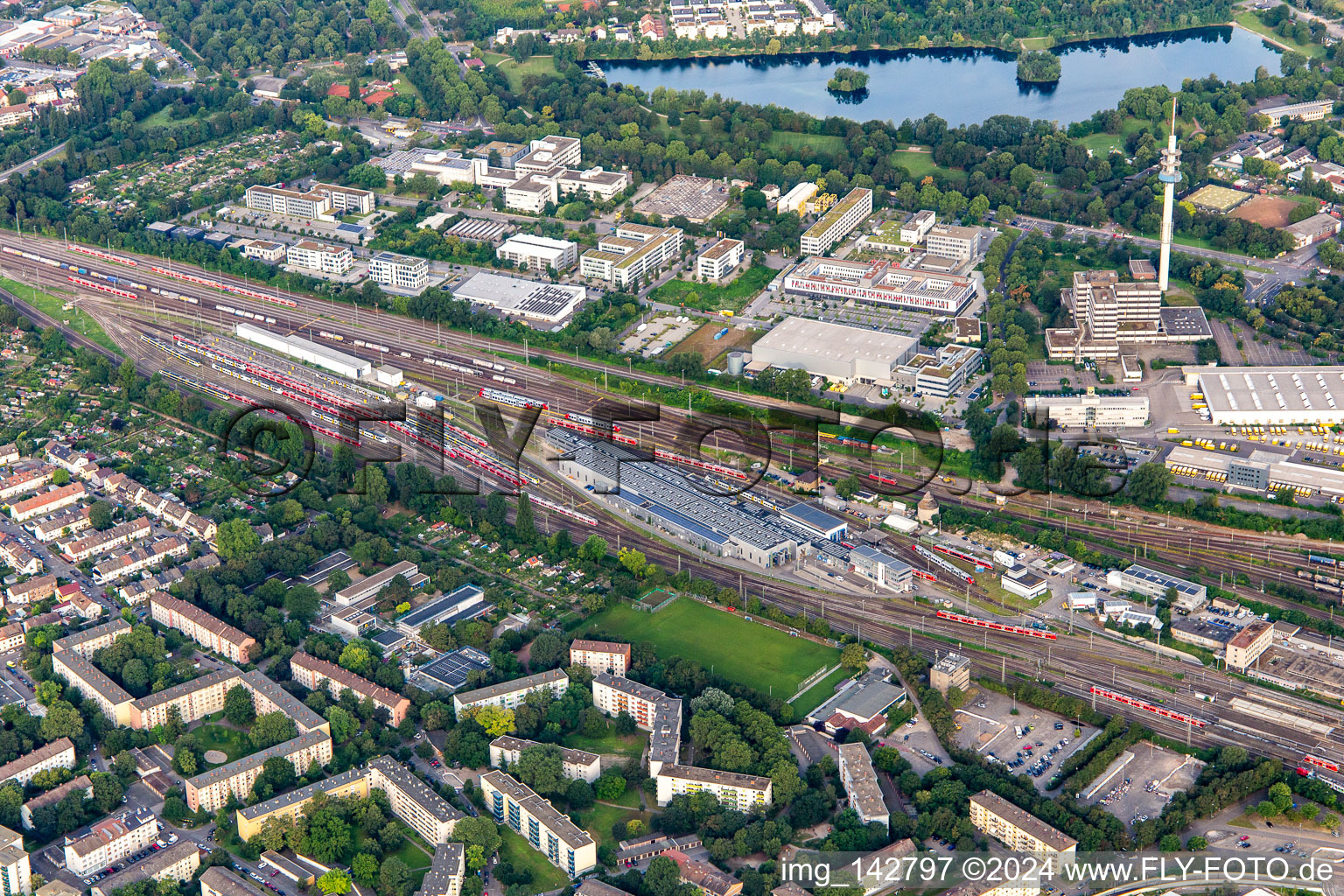 Main station and commercial area Ludwig-Reichling-Straße in the district Süd in Ludwigshafen am Rhein in the state Rhineland-Palatinate, Germany