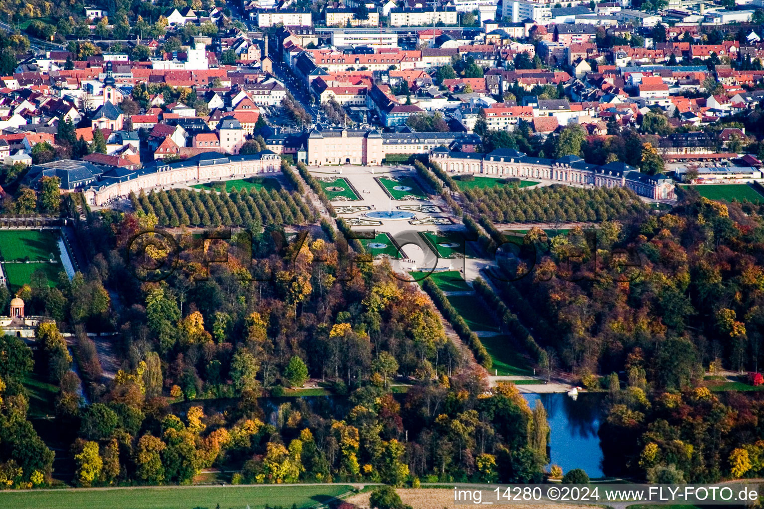 Bird's eye view of Schwetzingen in the state Baden-Wuerttemberg, Germany