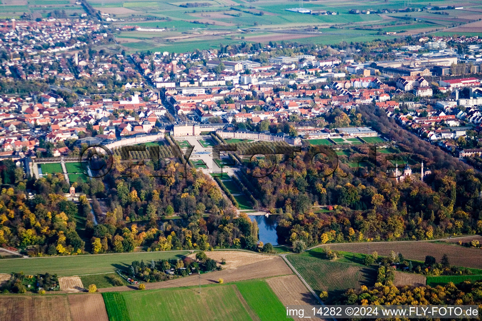 Drone recording of Schwetzingen in the state Baden-Wuerttemberg, Germany