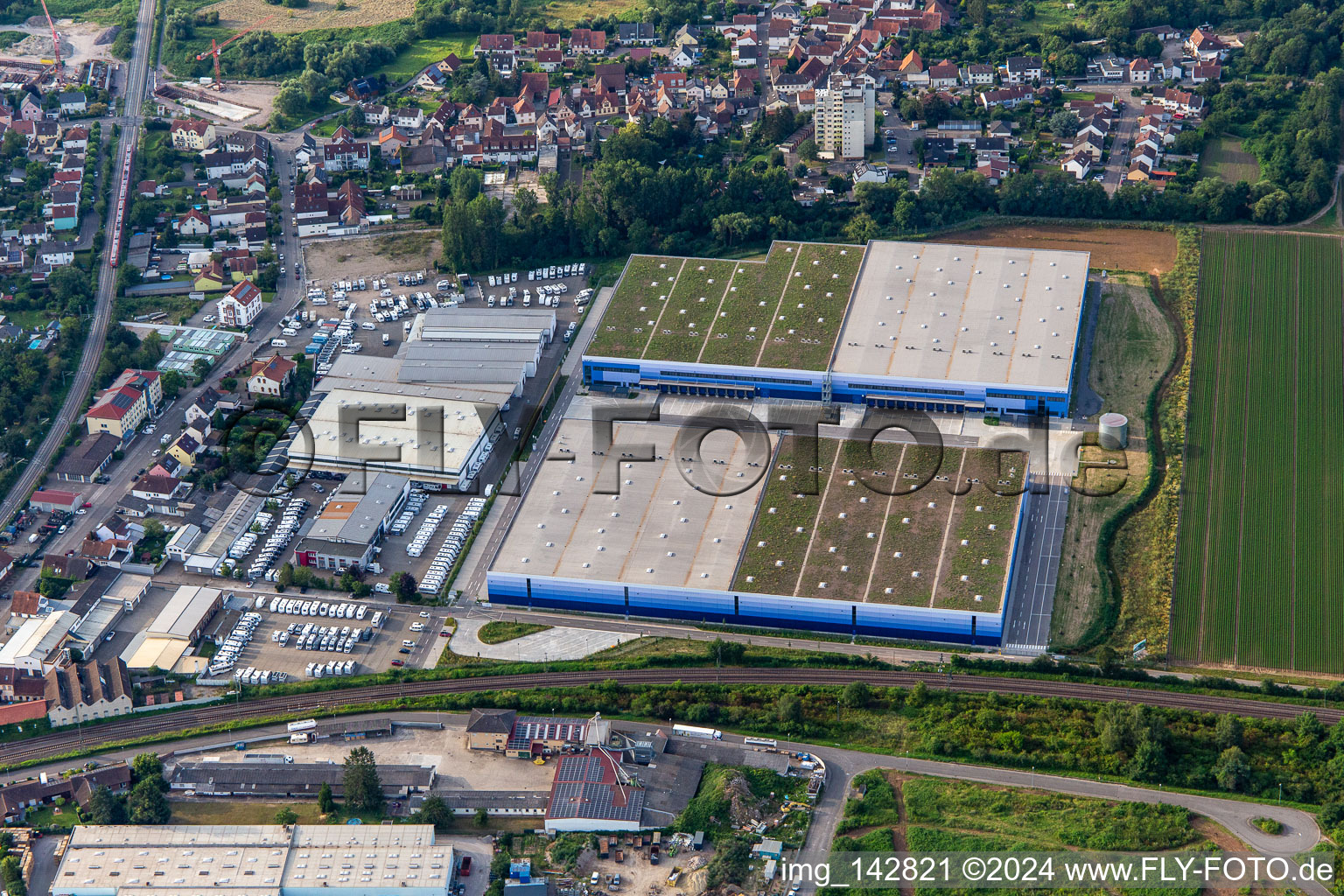 Aerial view of Construction of a huge logistics centre on Ketzerweg in Schifferstadt in the state Rhineland-Palatinate, Germany