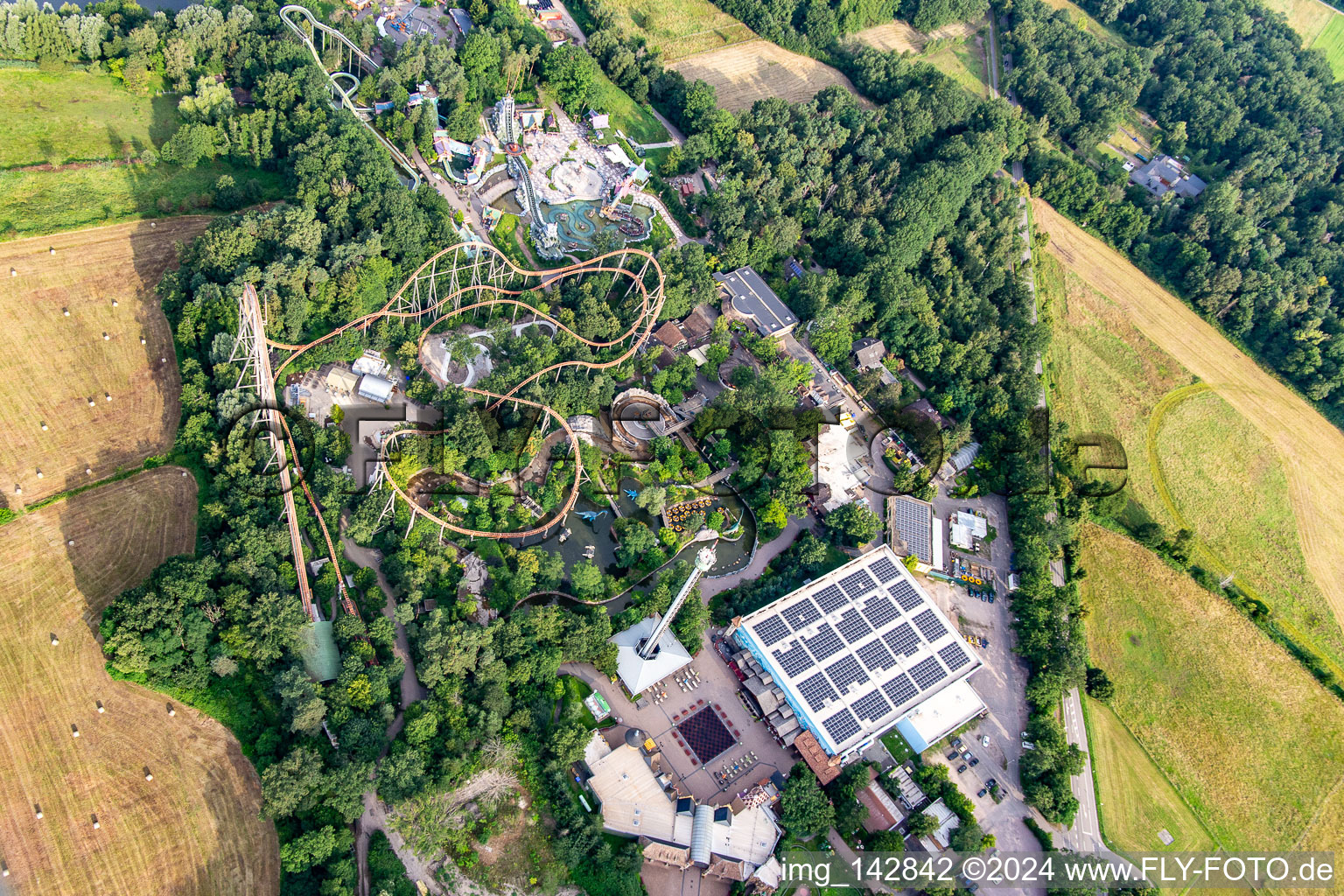 Aerial view of BigFM Expedition GeForce in Holiday Park Germany in Haßloch in the state Rhineland-Palatinate, Germany