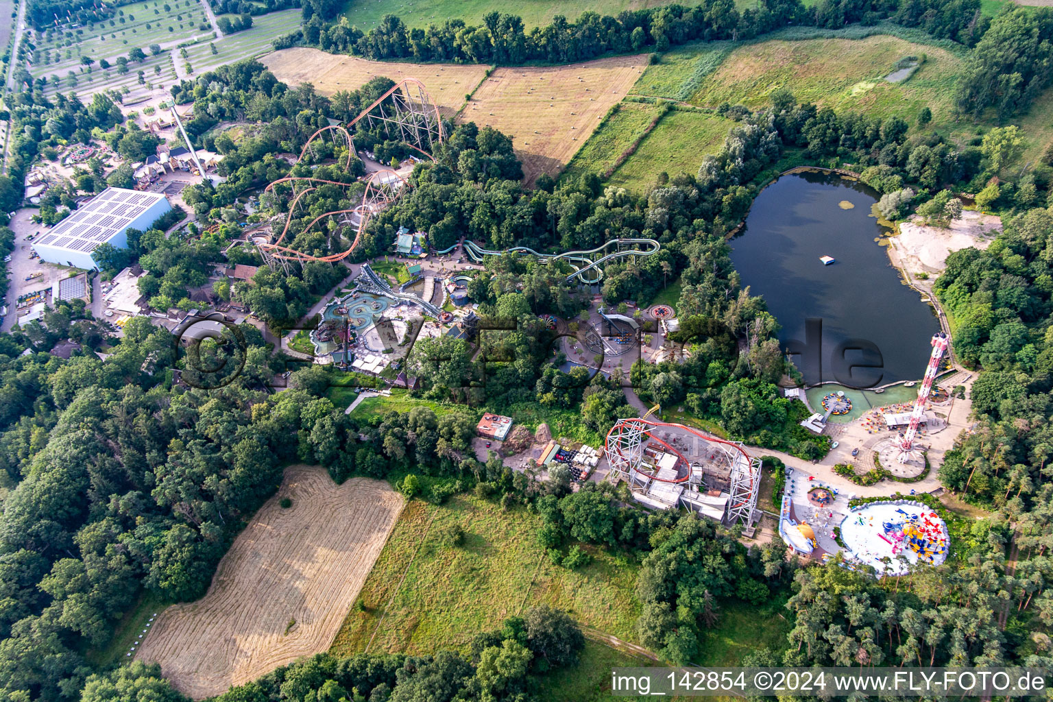 Drone recording of Holiday Park Germany in Haßloch in the state Rhineland-Palatinate, Germany