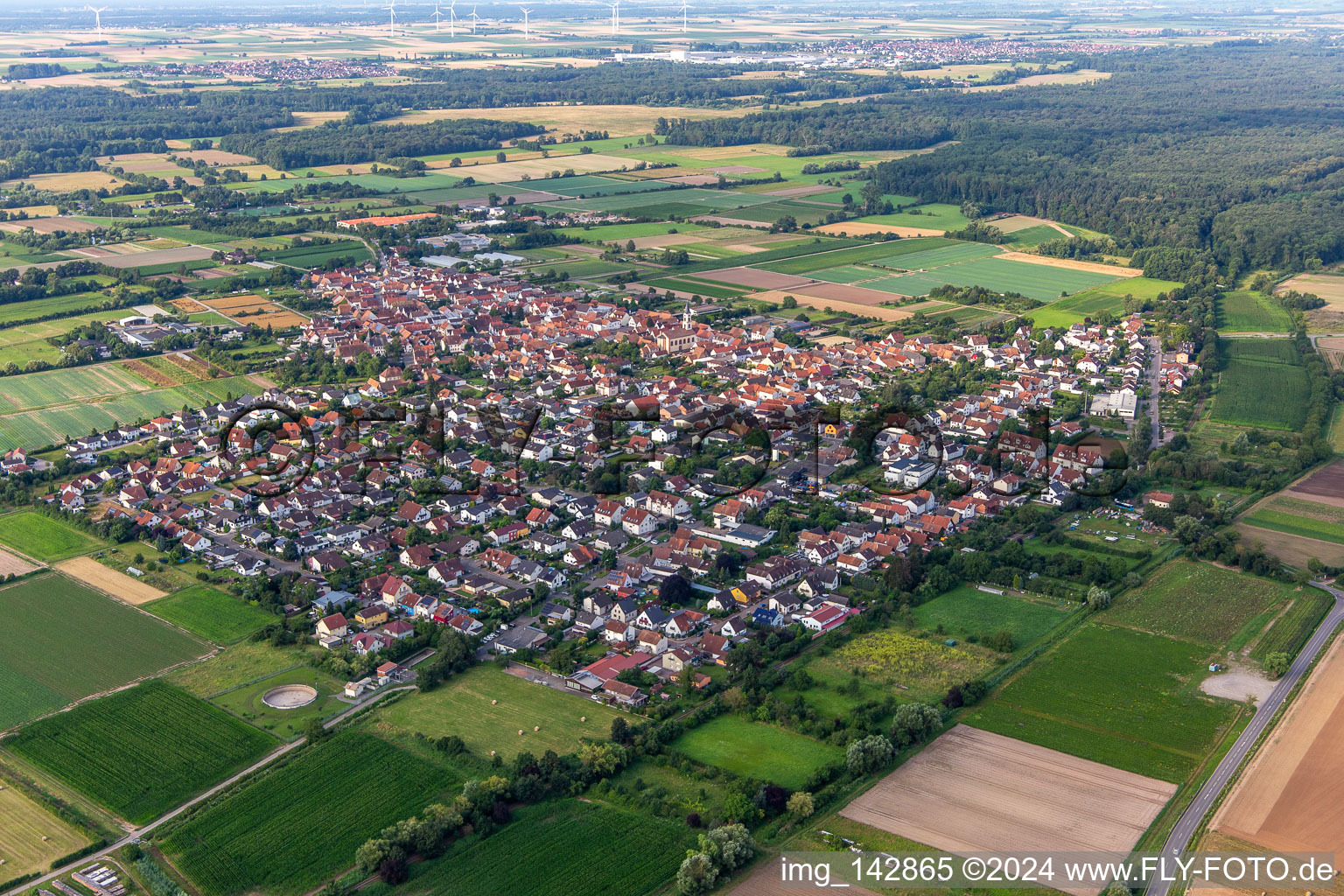 Aerial view of From northeast in Zeiskam in the state Rhineland-Palatinate, Germany