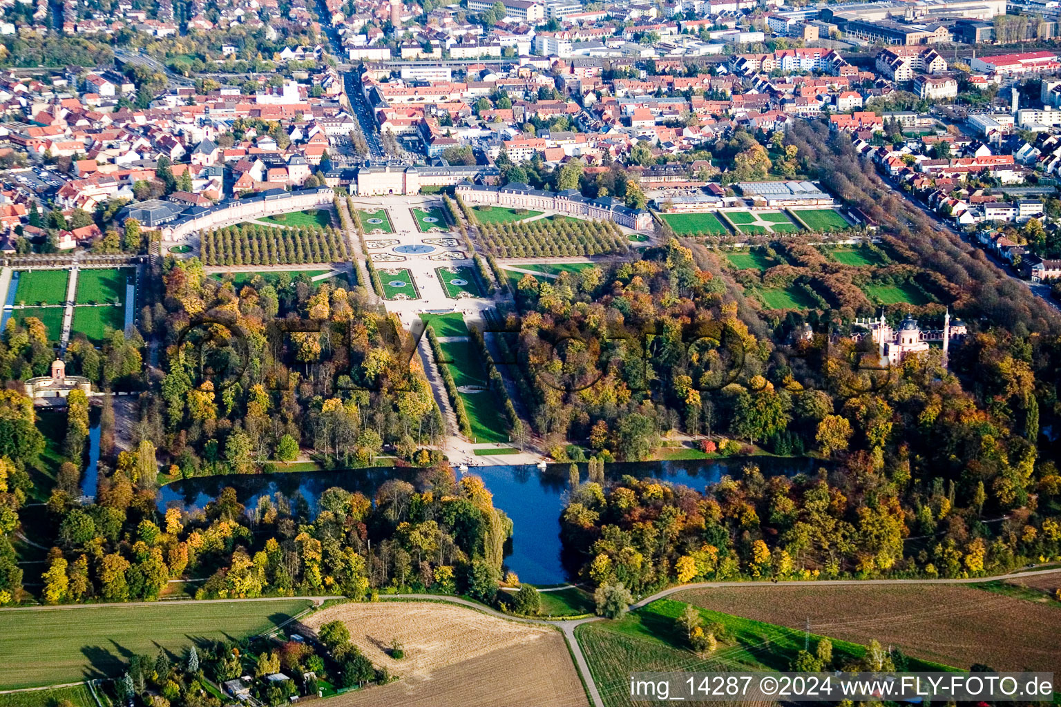 Schwetzingen in the state Baden-Wuerttemberg, Germany from a drone