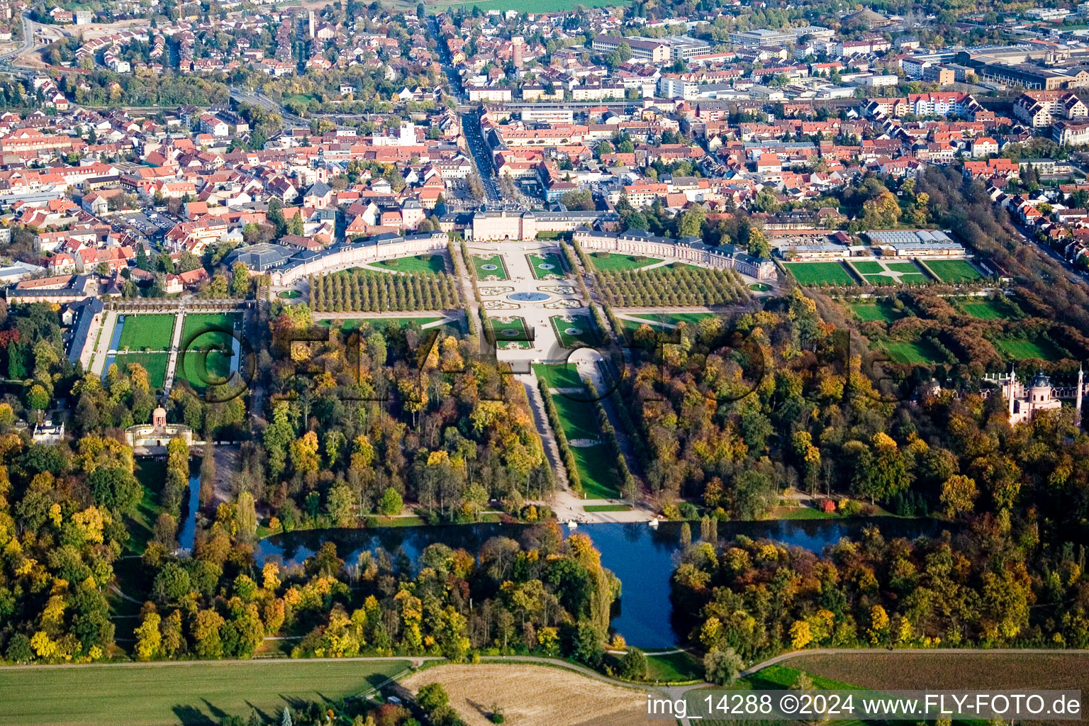 Schwetzingen in the state Baden-Wuerttemberg, Germany seen from a drone