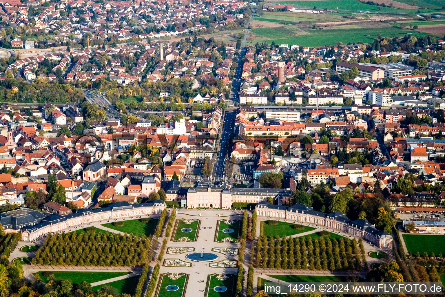 Aerial photograpy of Schwetzingen in the state Baden-Wuerttemberg, Germany