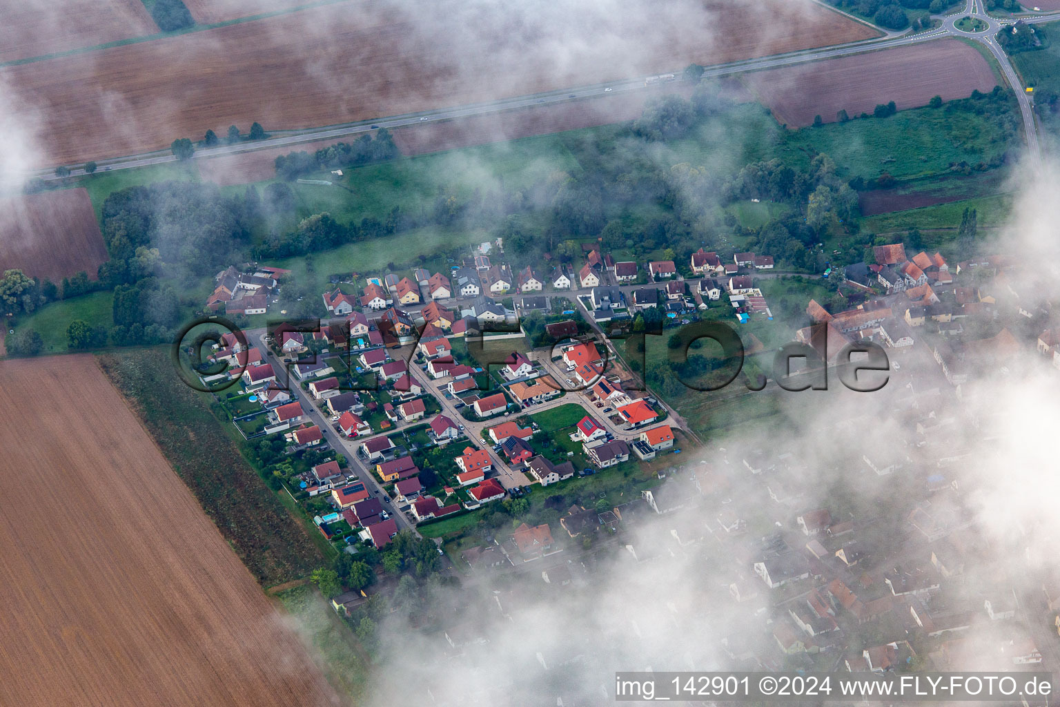 Village from northeast under clouds in Barbelroth in the state Rhineland-Palatinate, Germany