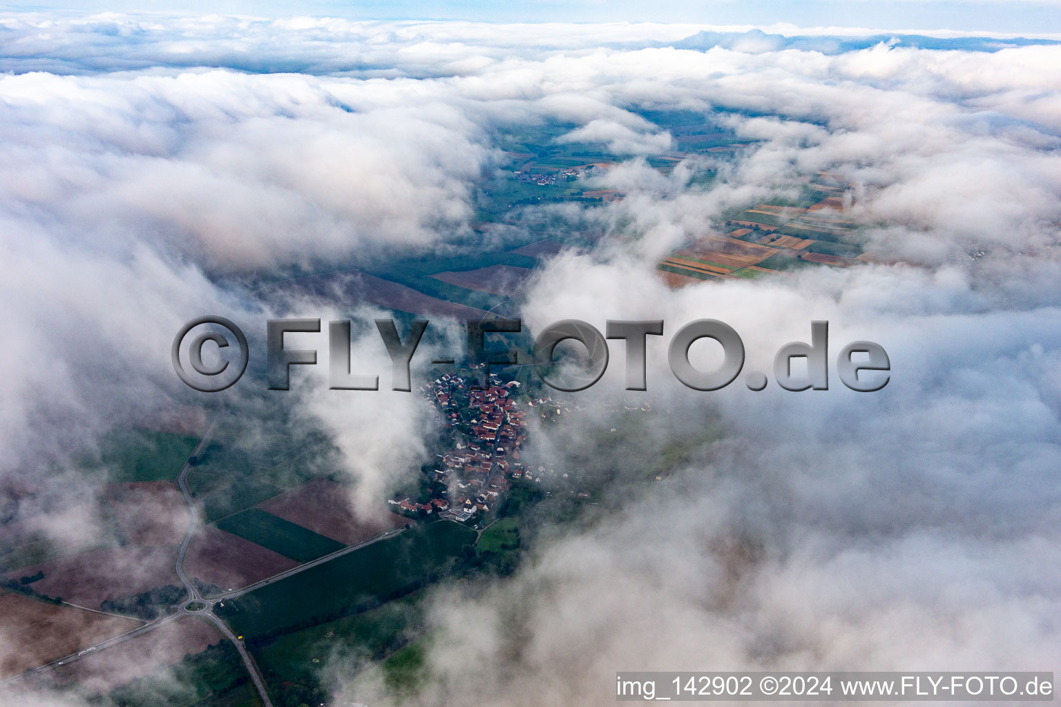 Village from northeast under clouds in Oberhausen in the state Rhineland-Palatinate, Germany