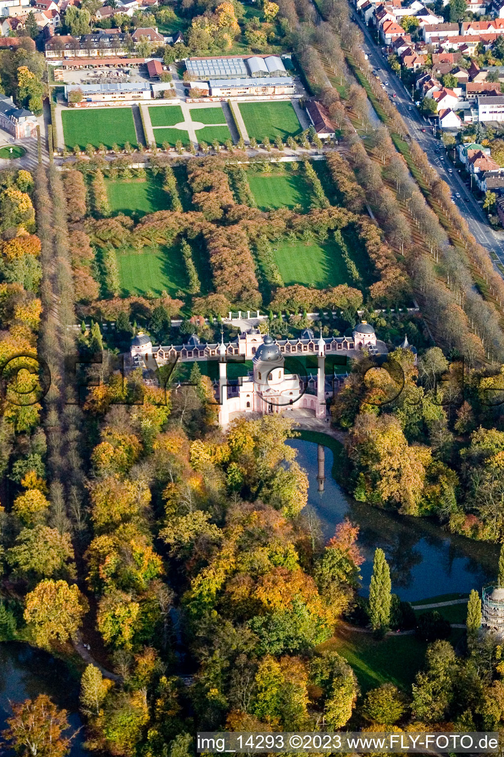 Schwetzingen in the state Baden-Wuerttemberg, Germany from above