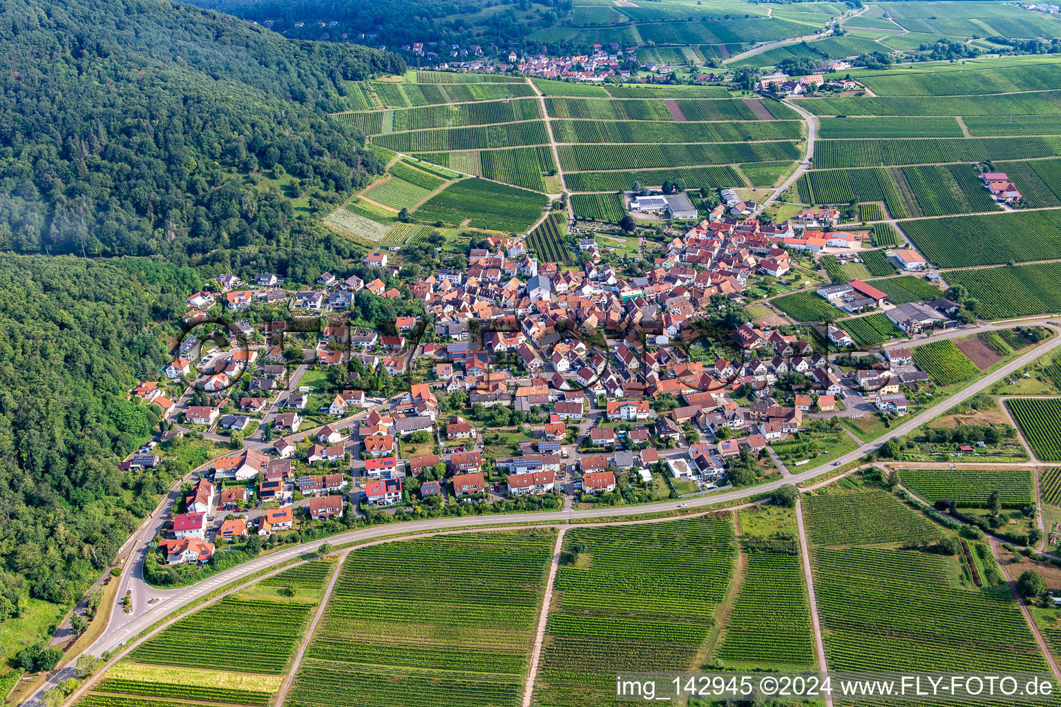 From the south in the morning in Eschbach in the state Rhineland-Palatinate, Germany