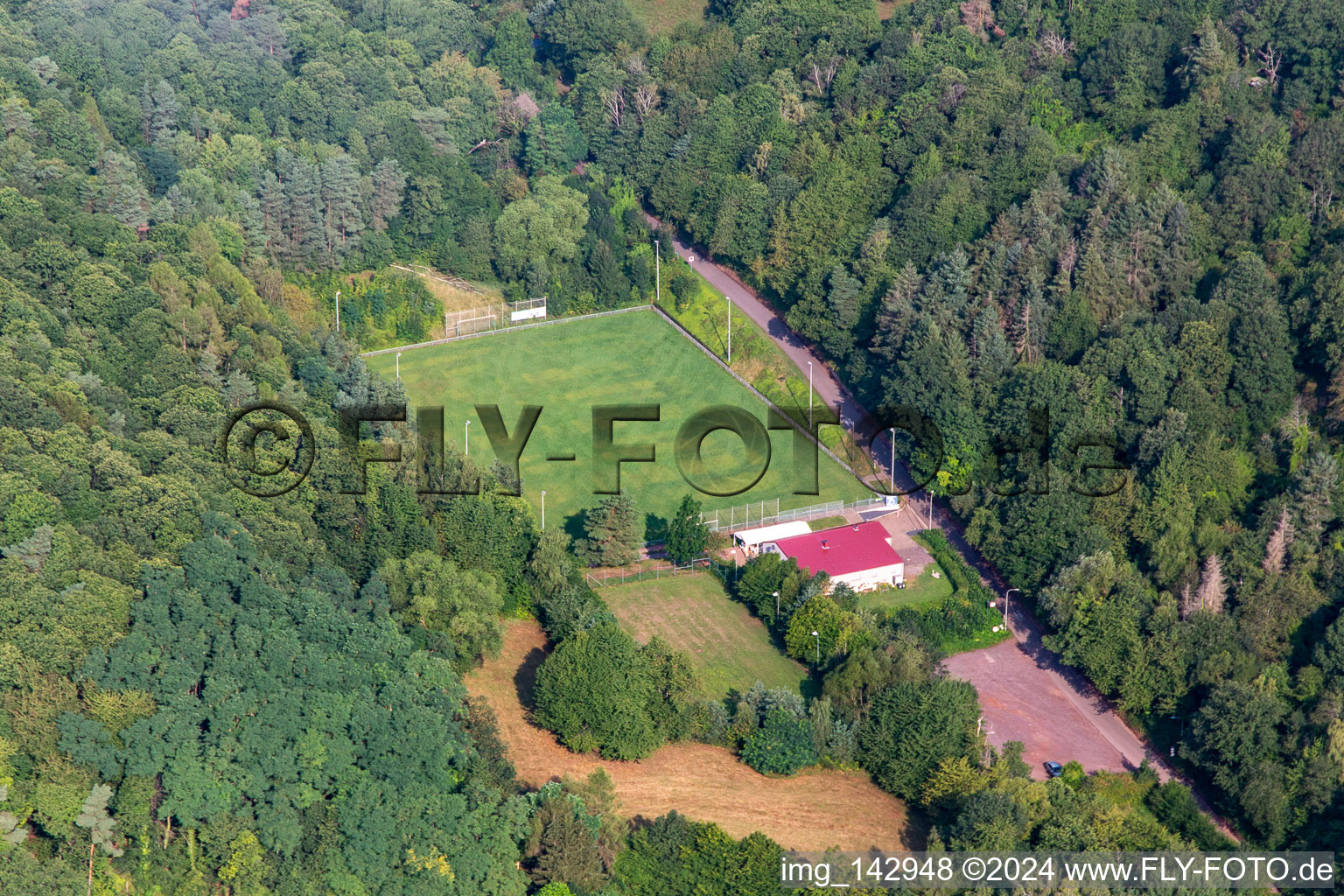 Abandoned sports field ASV Eschbach in the morning in Eschbach in the state Rhineland-Palatinate, Germany