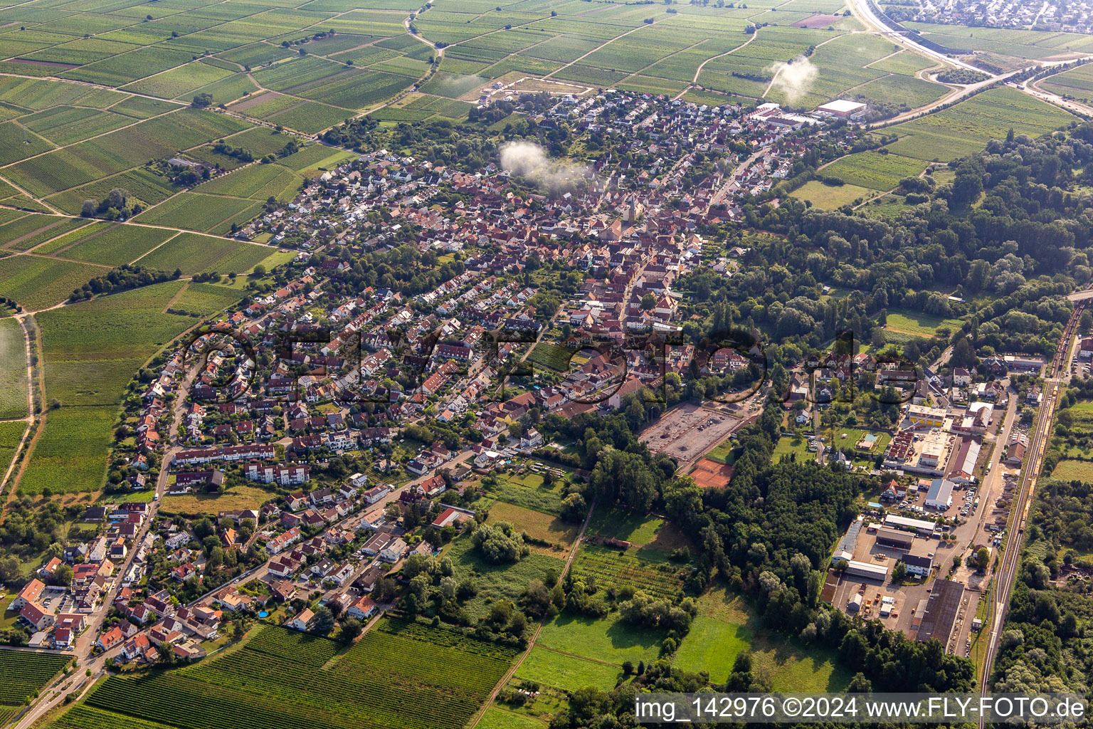 Village from the east under clouds in the district Godramstein in Landau in der Pfalz in the state Rhineland-Palatinate, Germany