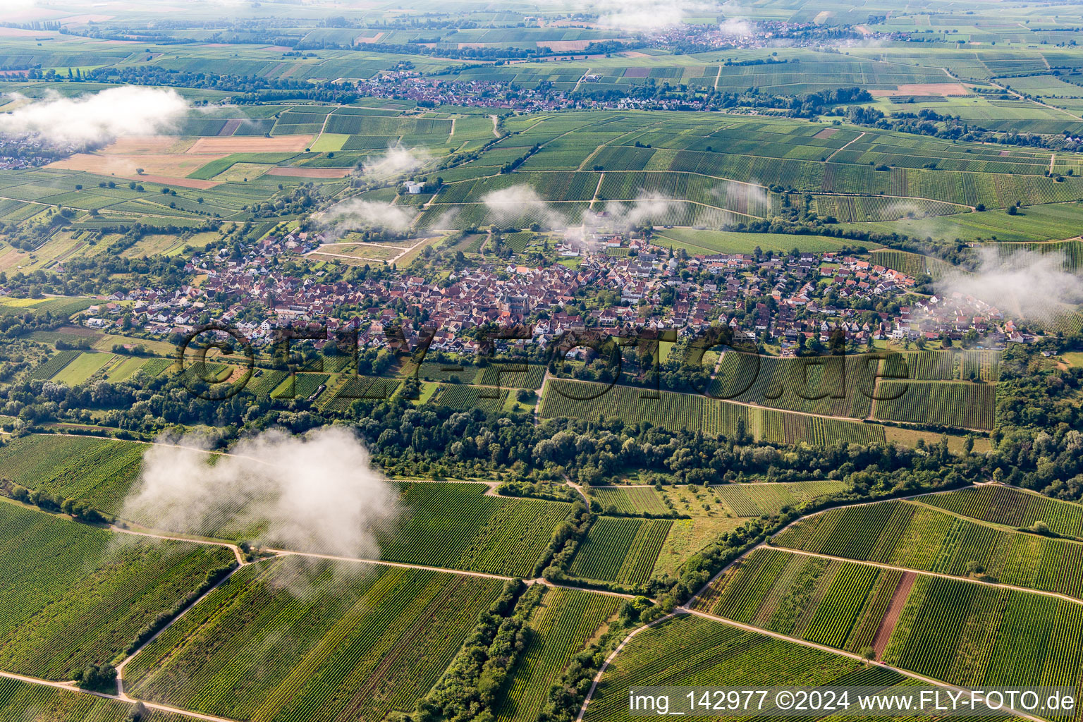 Village from the north under clouds in the district Arzheim in Landau in der Pfalz in the state Rhineland-Palatinate, Germany