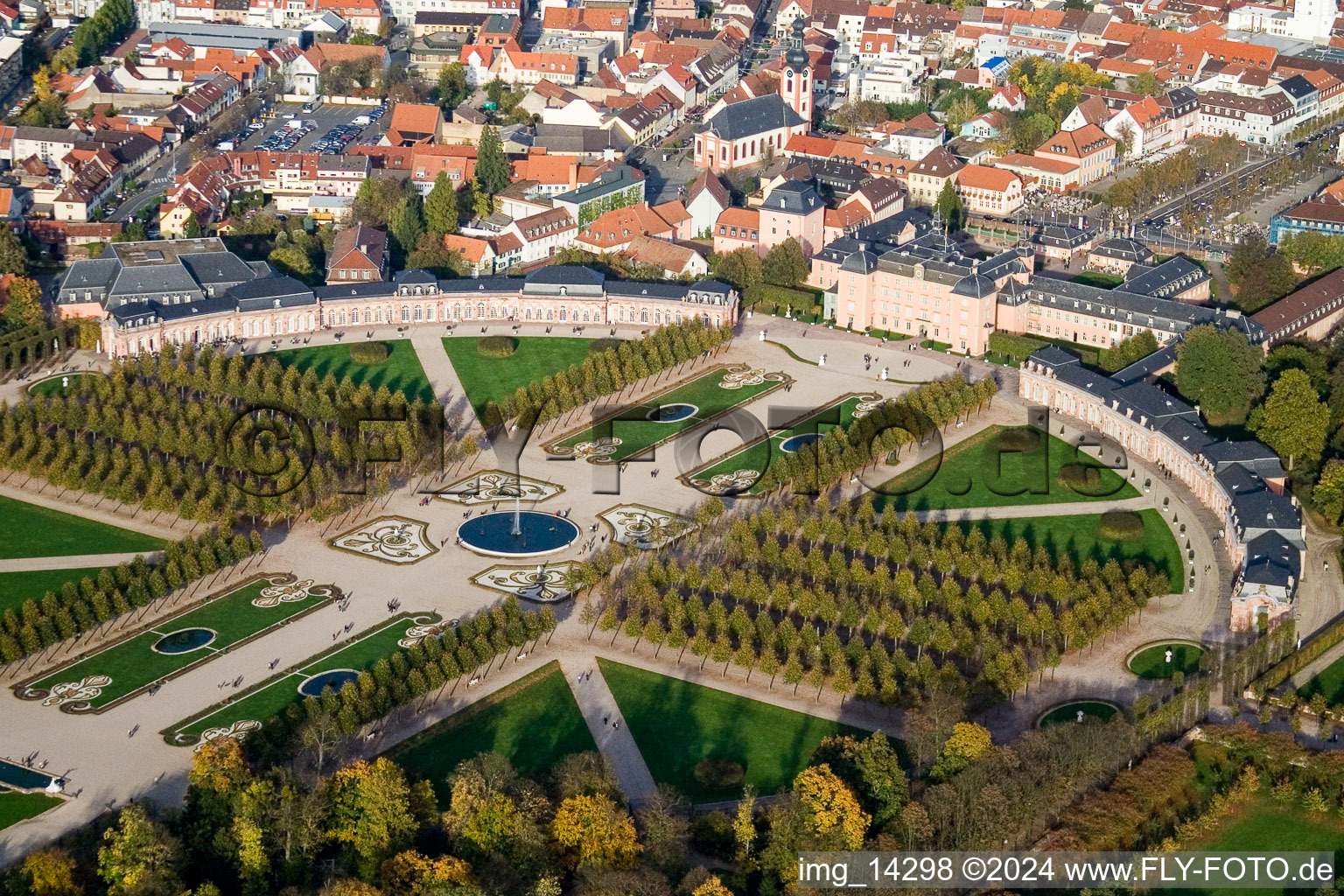 Schwetzingen in the state Baden-Wuerttemberg, Germany seen from above