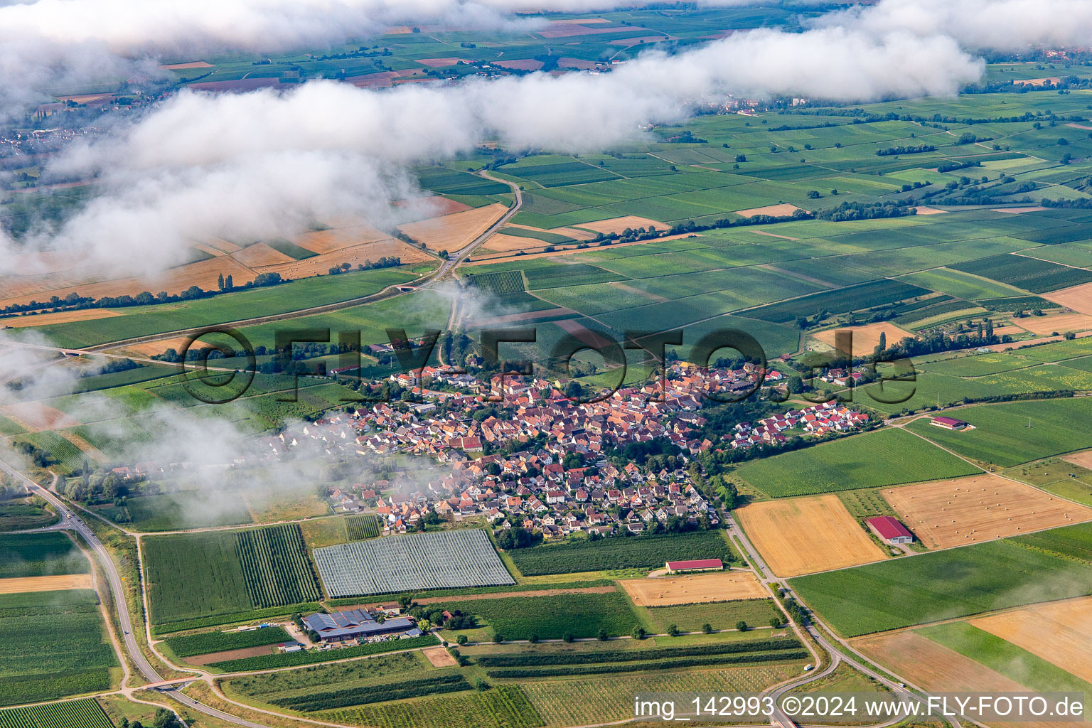 Village under clouds from the northeast in Impflingen in the state Rhineland-Palatinate, Germany