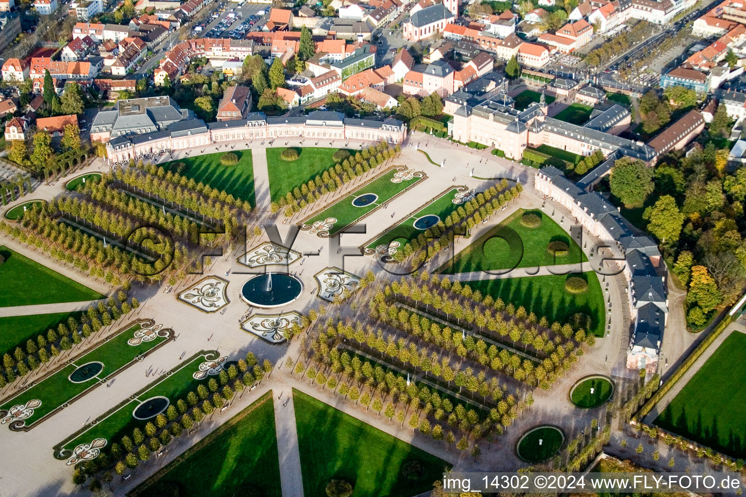 Bird's eye view of Schwetzingen in the state Baden-Wuerttemberg, Germany