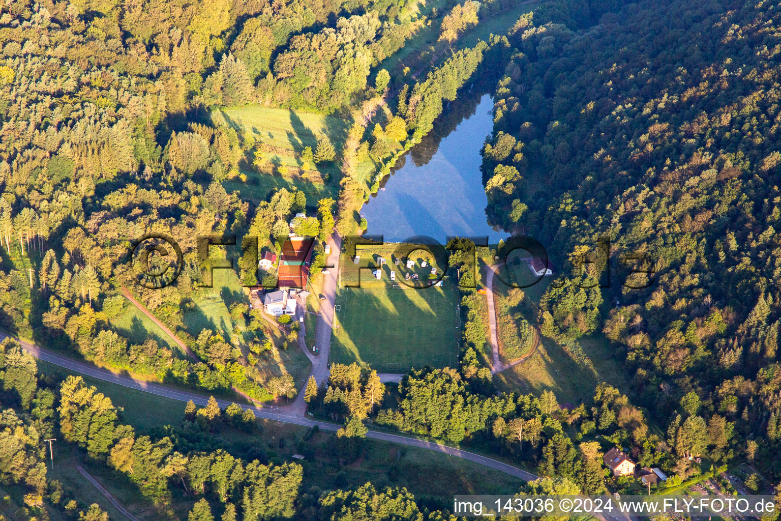 Motorhome parking at Lake Silz in Silz in the state Rhineland-Palatinate, Germany