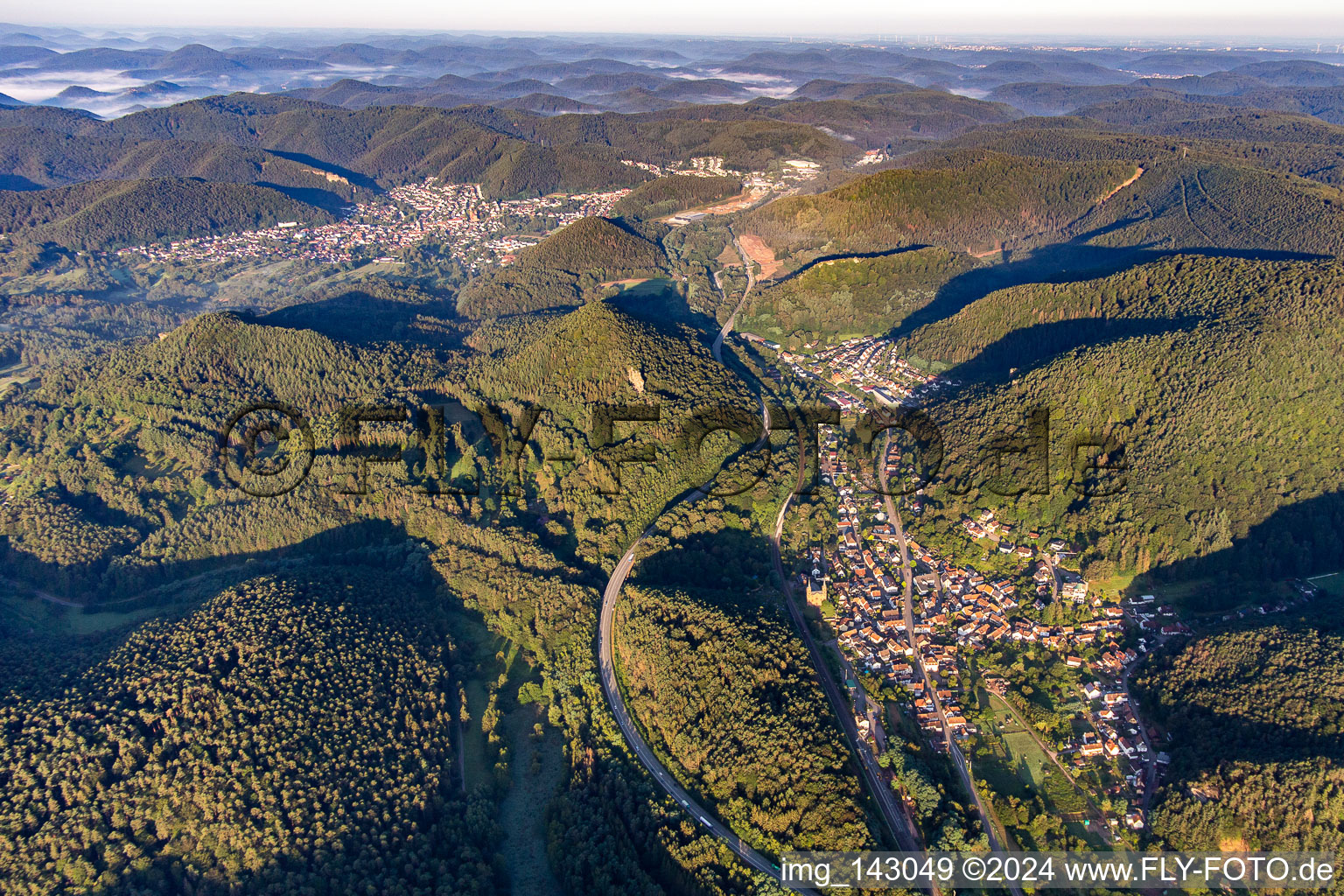 Aerial photograpy of Place in Queichtal with B10 bypass in Wilgartswiesen in the state Rhineland-Palatinate, Germany