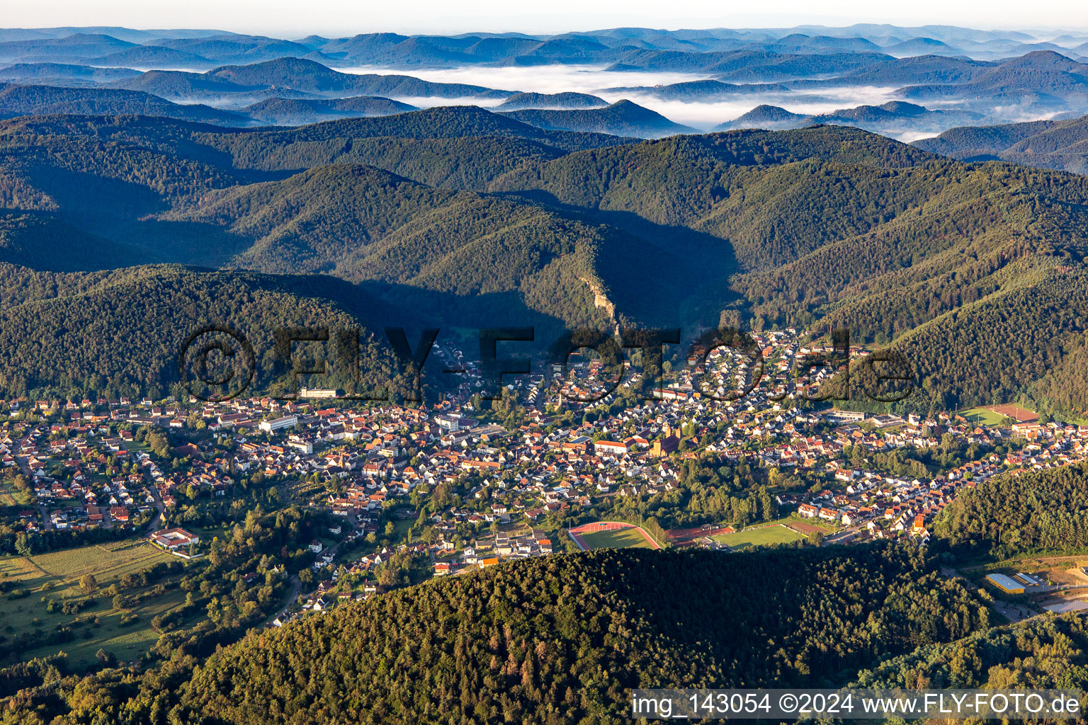 Aerial view of From the north in Hauenstein in the state Rhineland-Palatinate, Germany