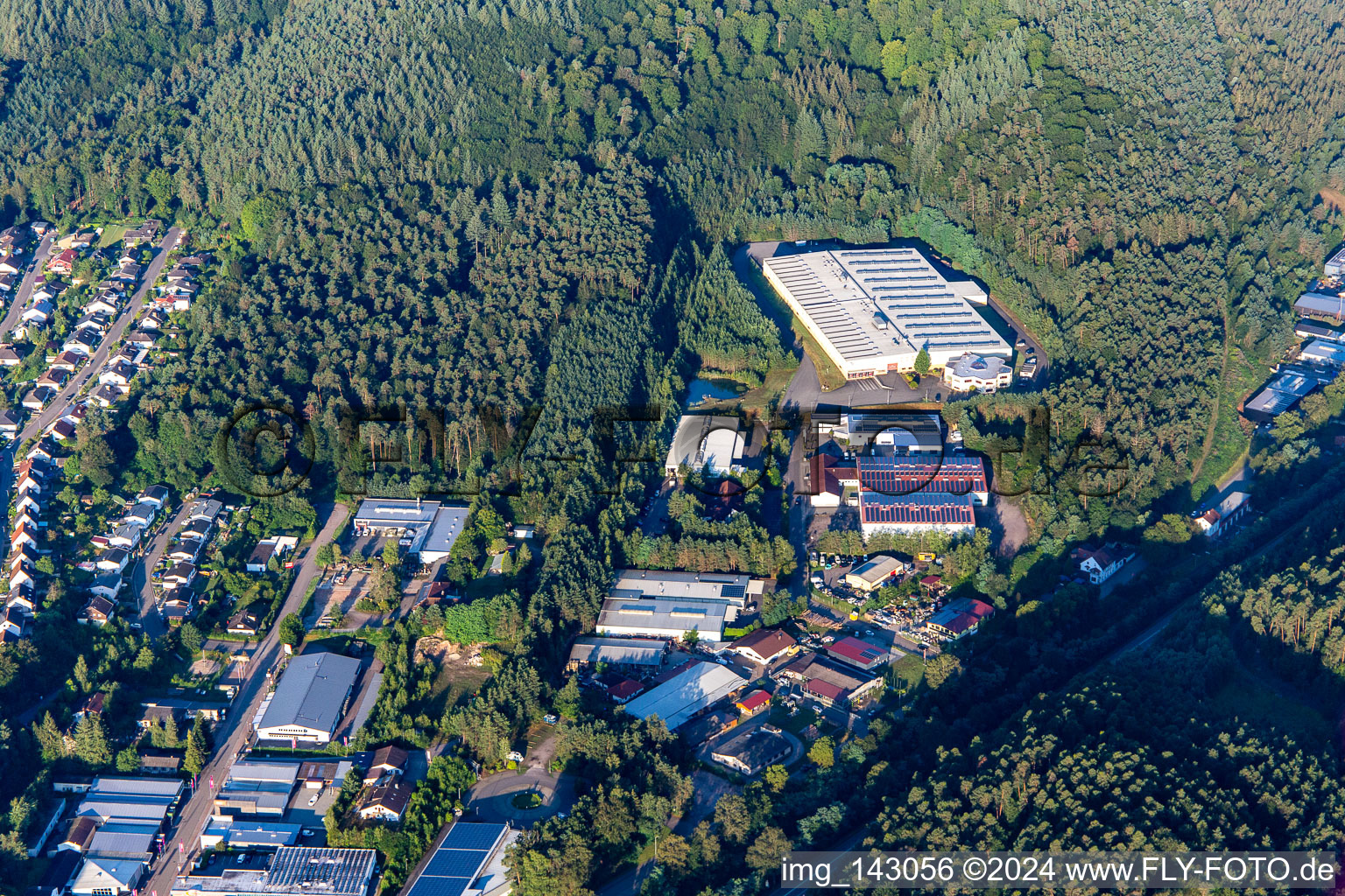 Aerial view of Schuhmacher Packaging GmbH in Hauenstein in the state Rhineland-Palatinate, Germany