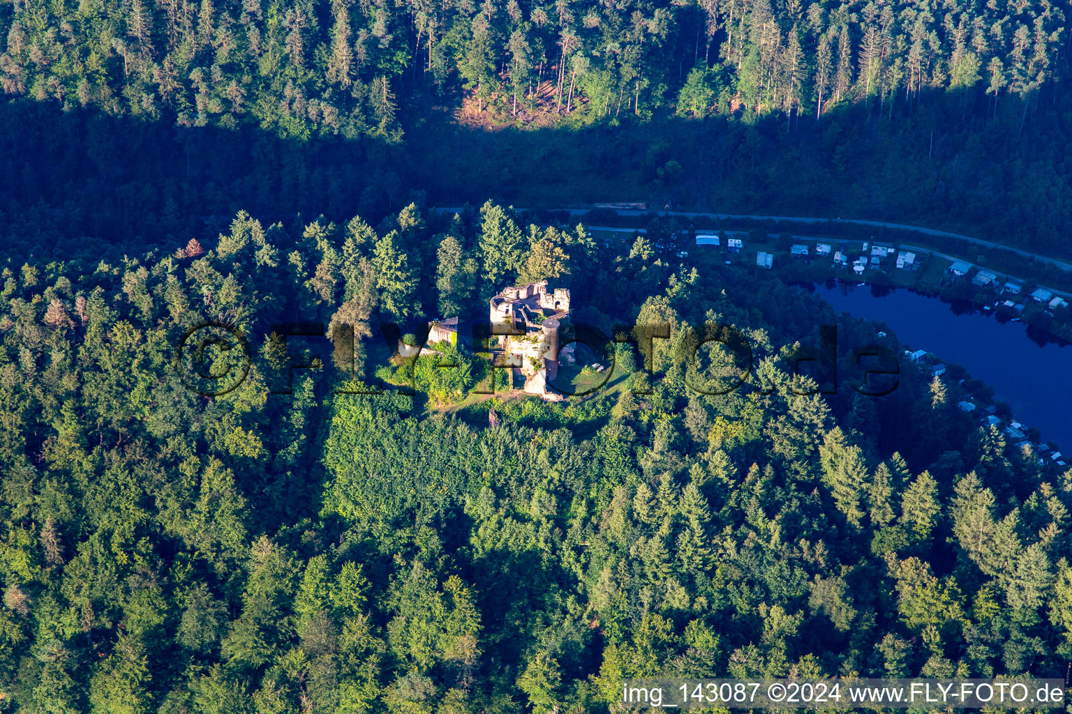 Aerial view of Neudahn Castle Ruins in Dahn in the state Rhineland-Palatinate, Germany