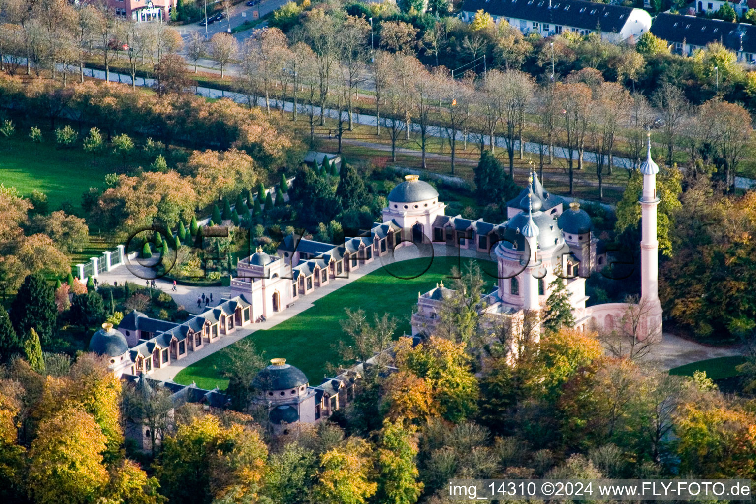 Schwetzingen in the state Baden-Wuerttemberg, Germany from a drone