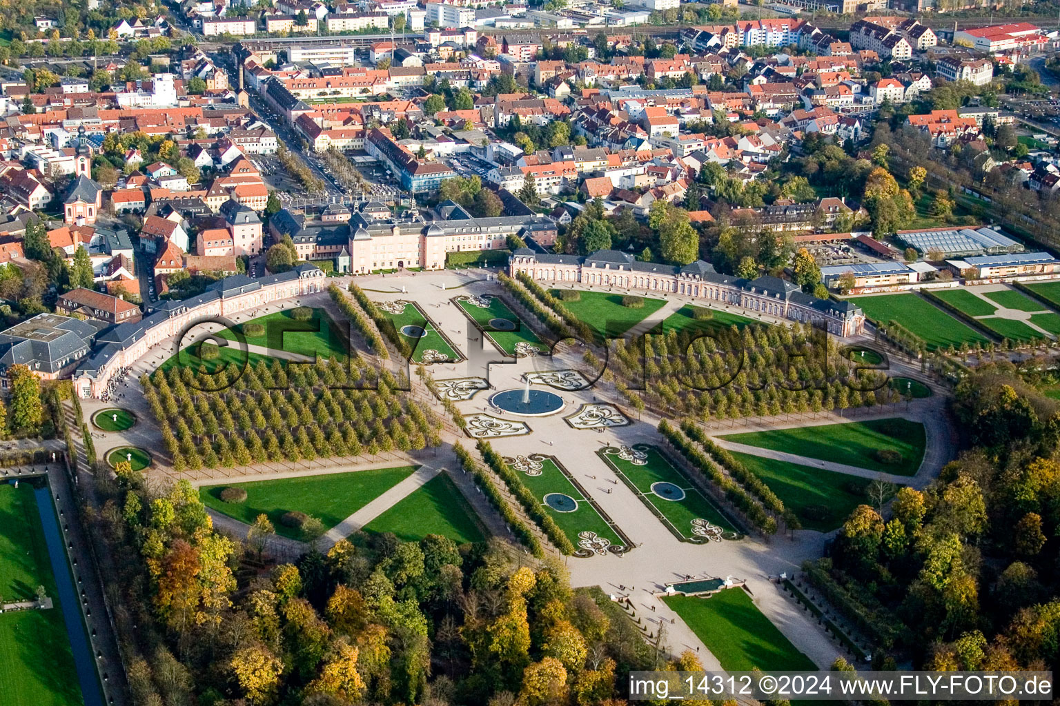 Schwetzingen in the state Baden-Wuerttemberg, Germany seen from a drone