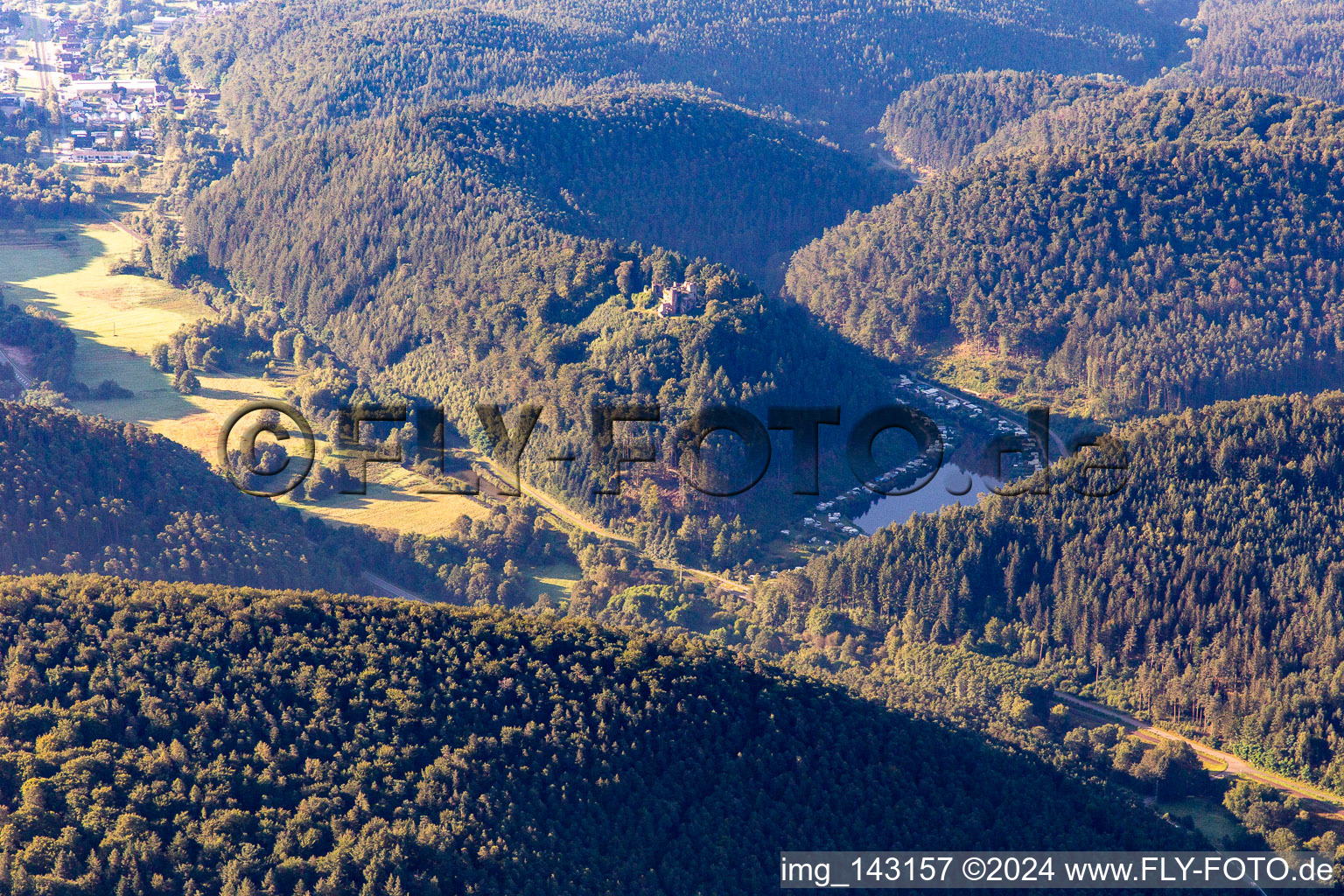 Neudahner Weiher from the west in Dahn in the state Rhineland-Palatinate, Germany