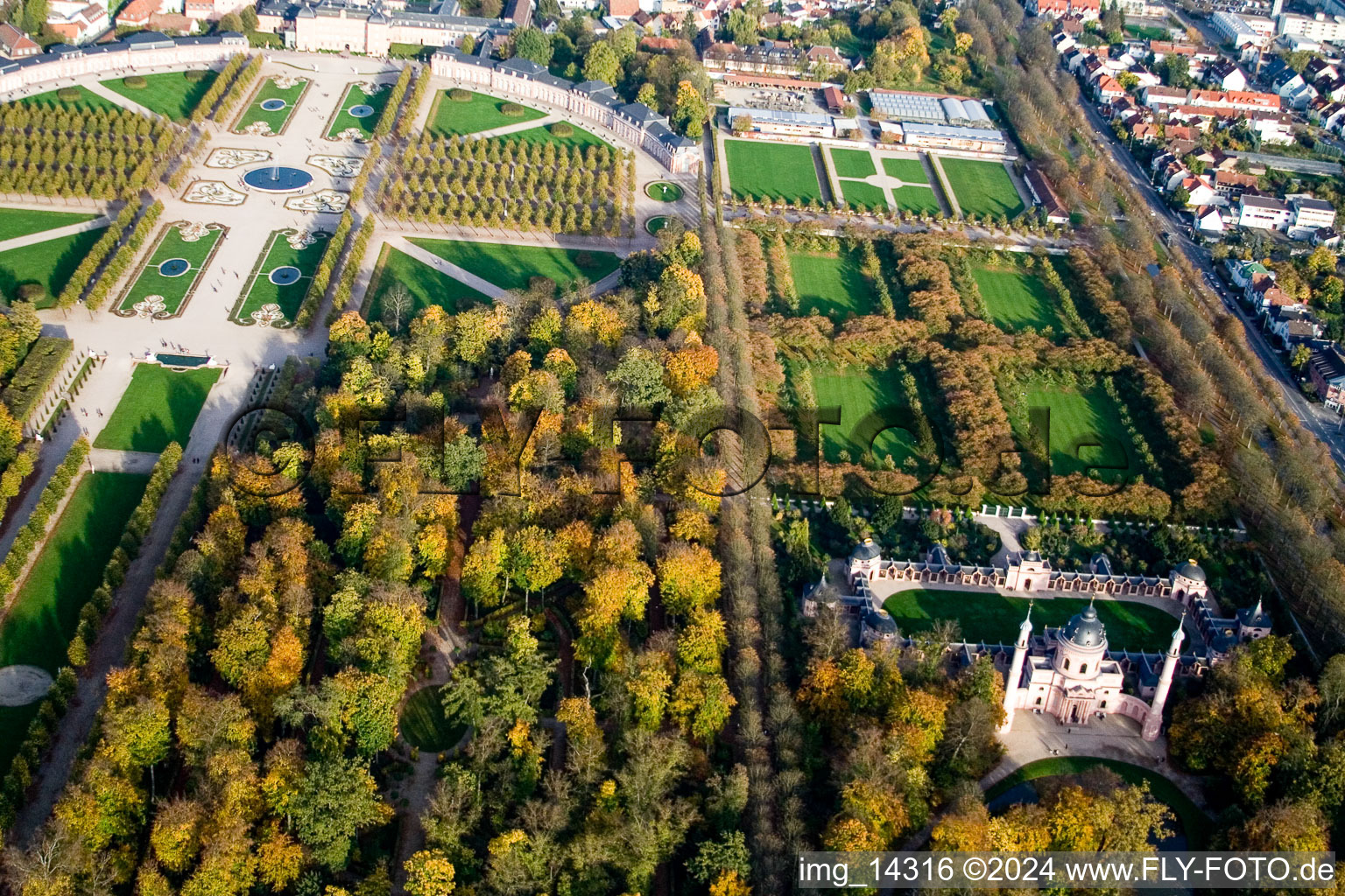 Schwetzingen in the state Baden-Wuerttemberg, Germany from above