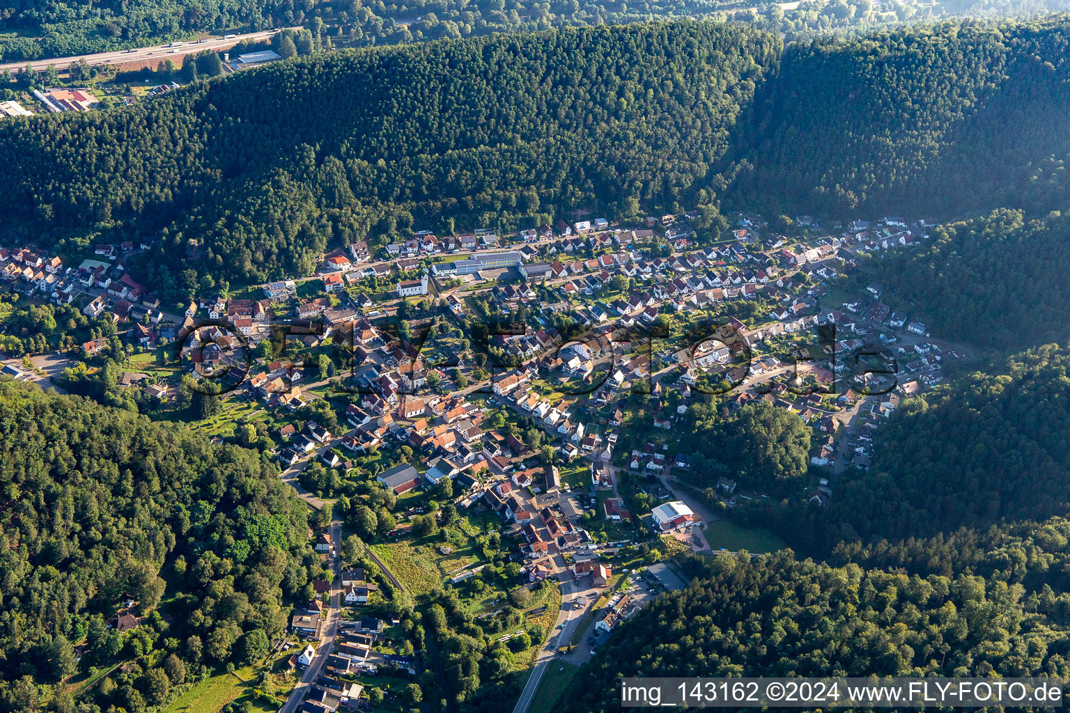 Place between mountains from south in Hinterweidenthal in the state Rhineland-Palatinate, Germany