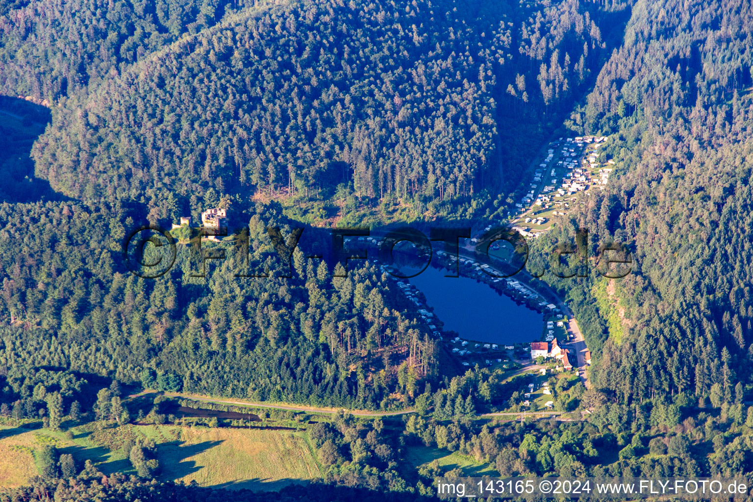 Camping Neudahner Weiher from the north in Dahn in the state Rhineland-Palatinate, Germany