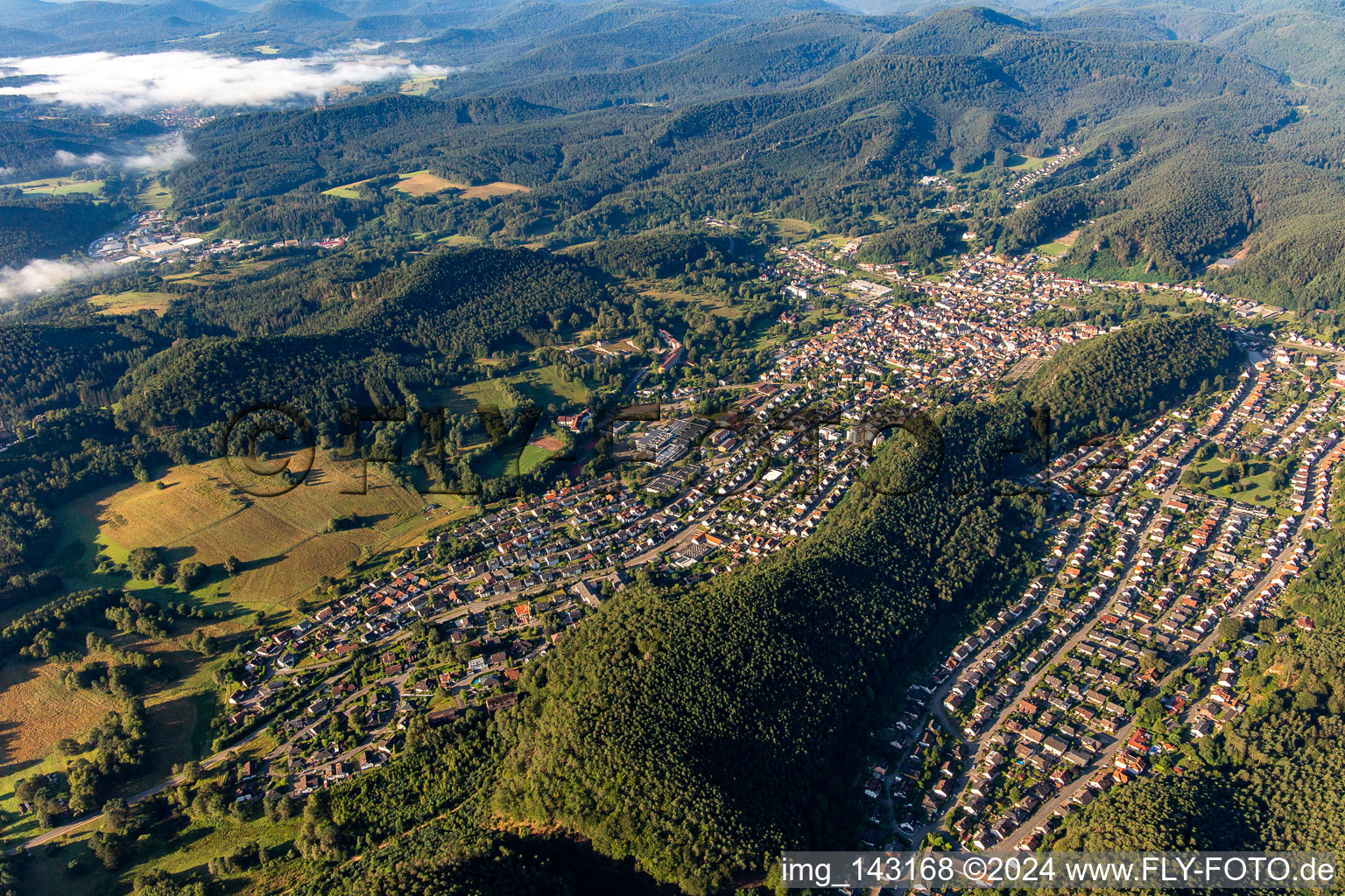 Aerial view of From the northwest in Dahn in the state Rhineland-Palatinate, Germany