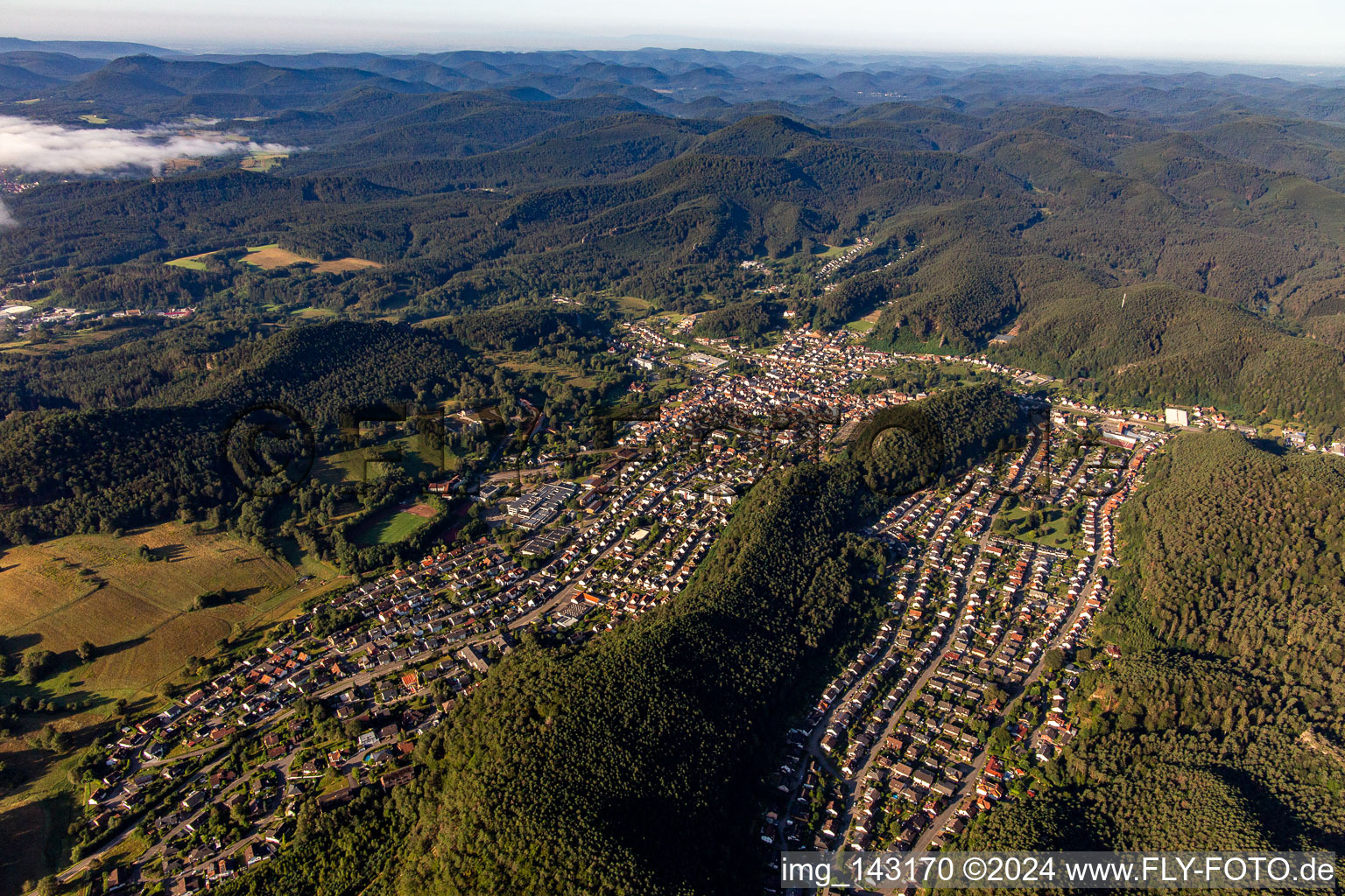 Aerial photograpy of From the northwest in Dahn in the state Rhineland-Palatinate, Germany