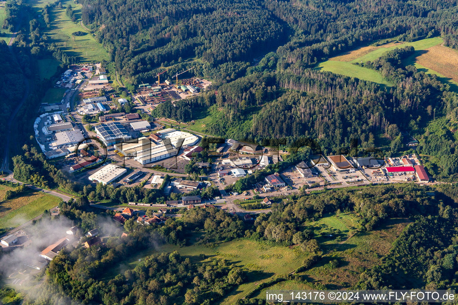 Aerial photograpy of Reichenbach Industrial Area in Dahn in the state Rhineland-Palatinate, Germany