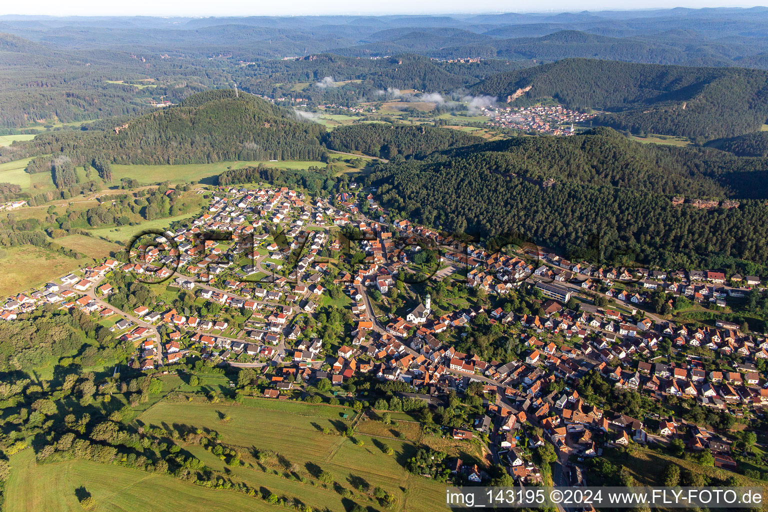 Aerial view of From the southeast in Busenberg in the state Rhineland-Palatinate, Germany