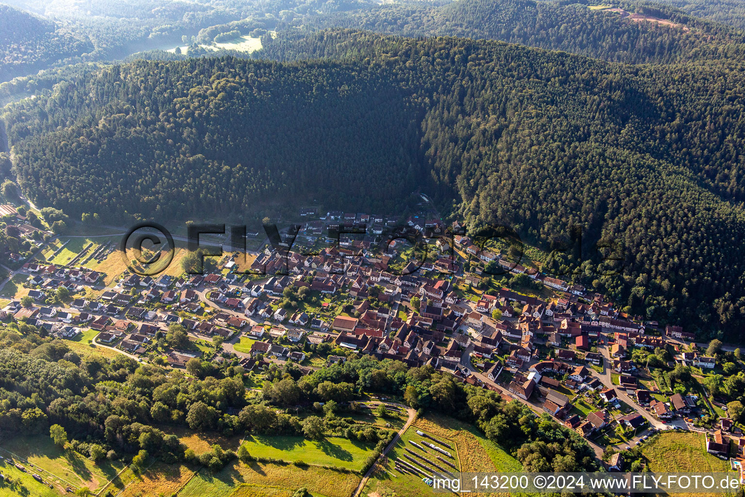 From the northwest in Vorderweidenthal in the state Rhineland-Palatinate, Germany out of the air