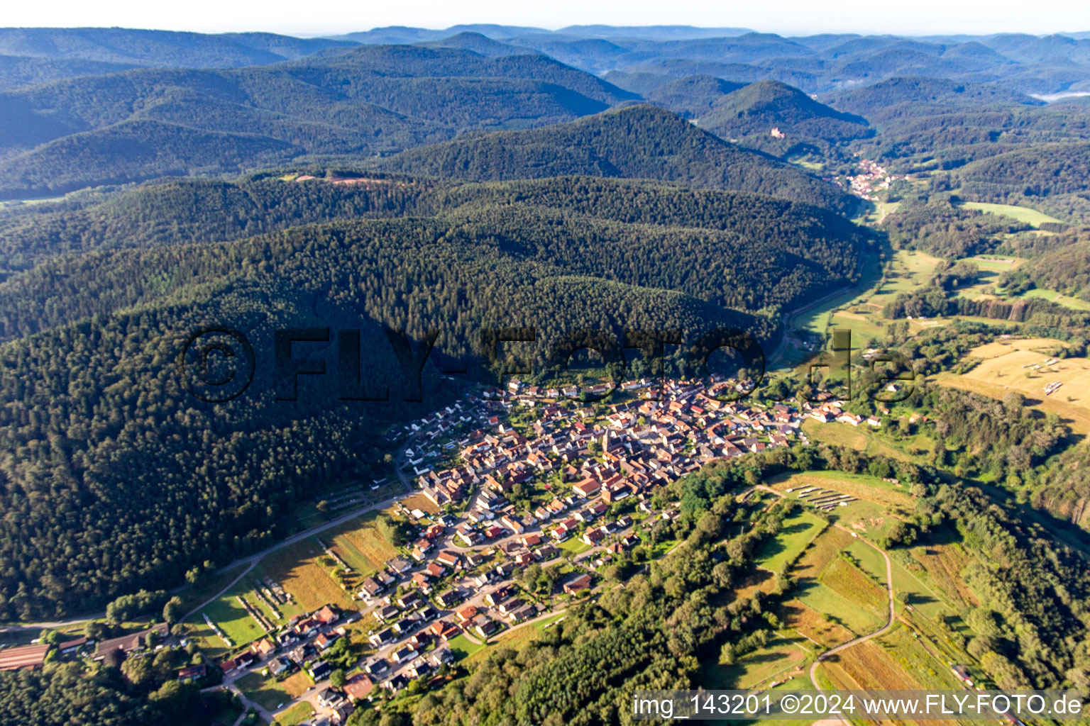 Oblique view of Vorderweidenthal in the state Rhineland-Palatinate, Germany