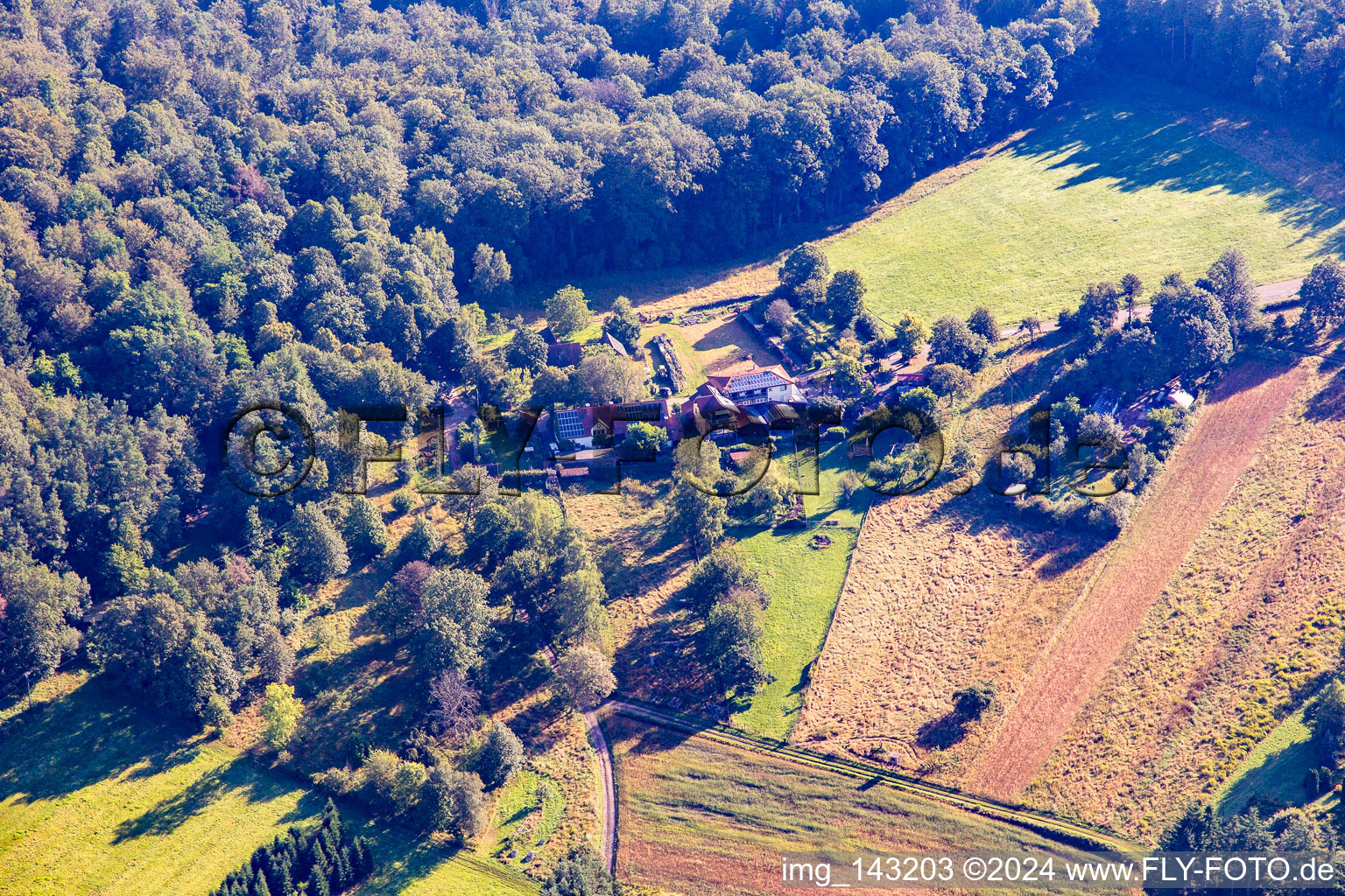 Cramerhaus hut and wild restaurant at the foot of the Lindelbrunn castle ruins in Vorderweidenthal in the state Rhineland-Palatinate, Germany