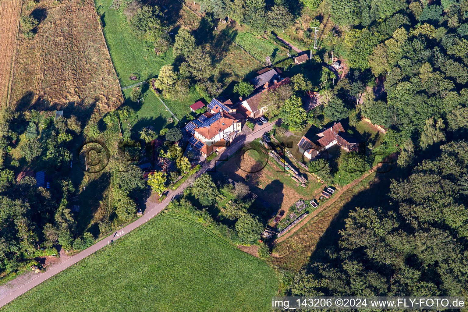 Cramerhaus hut and wild restaurant at the foot of the Lindelbrunn castle ruins in the district Gossersweiler in Gossersweiler-Stein in the state Rhineland-Palatinate, Germany