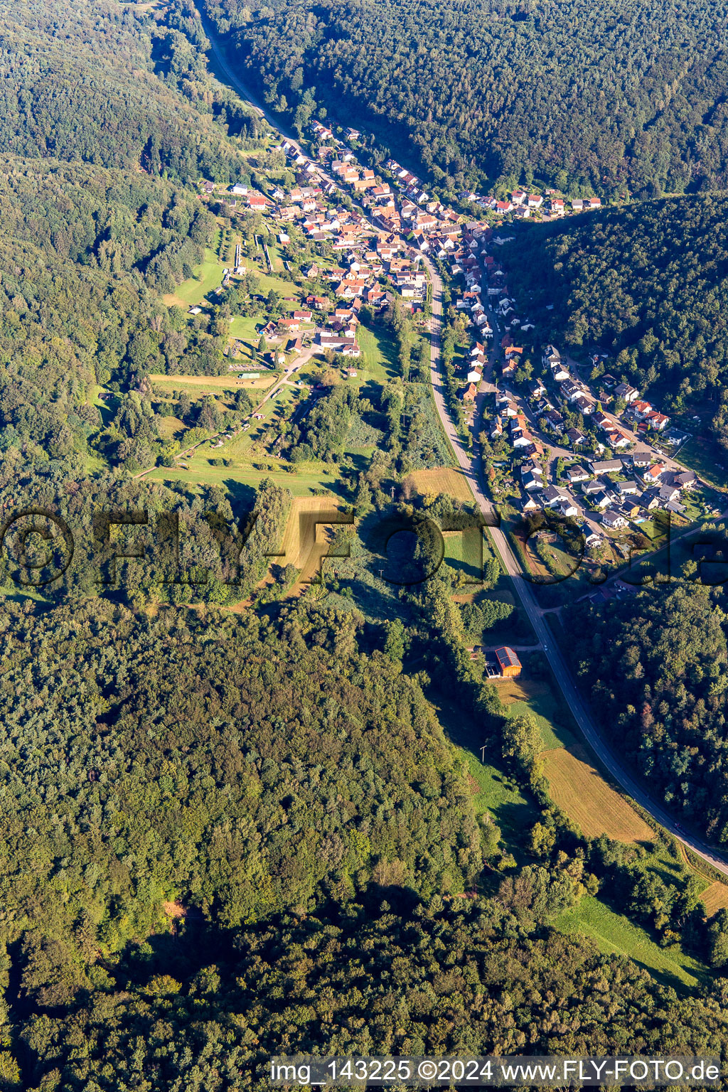 Aerial view of From the southeast in Waldrohrbach in the state Rhineland-Palatinate, Germany