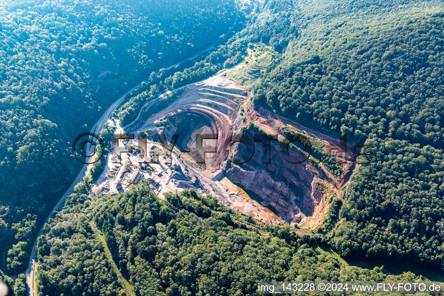 Aerial view of PfalzGranit quarry in the Kaiserbach valley in Waldhambach in the state Rhineland-Palatinate, Germany