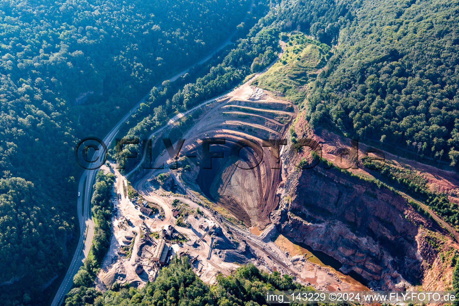 Aerial photograpy of PfalzGranit quarry in the Kaiserbach valley in Waldhambach in the state Rhineland-Palatinate, Germany