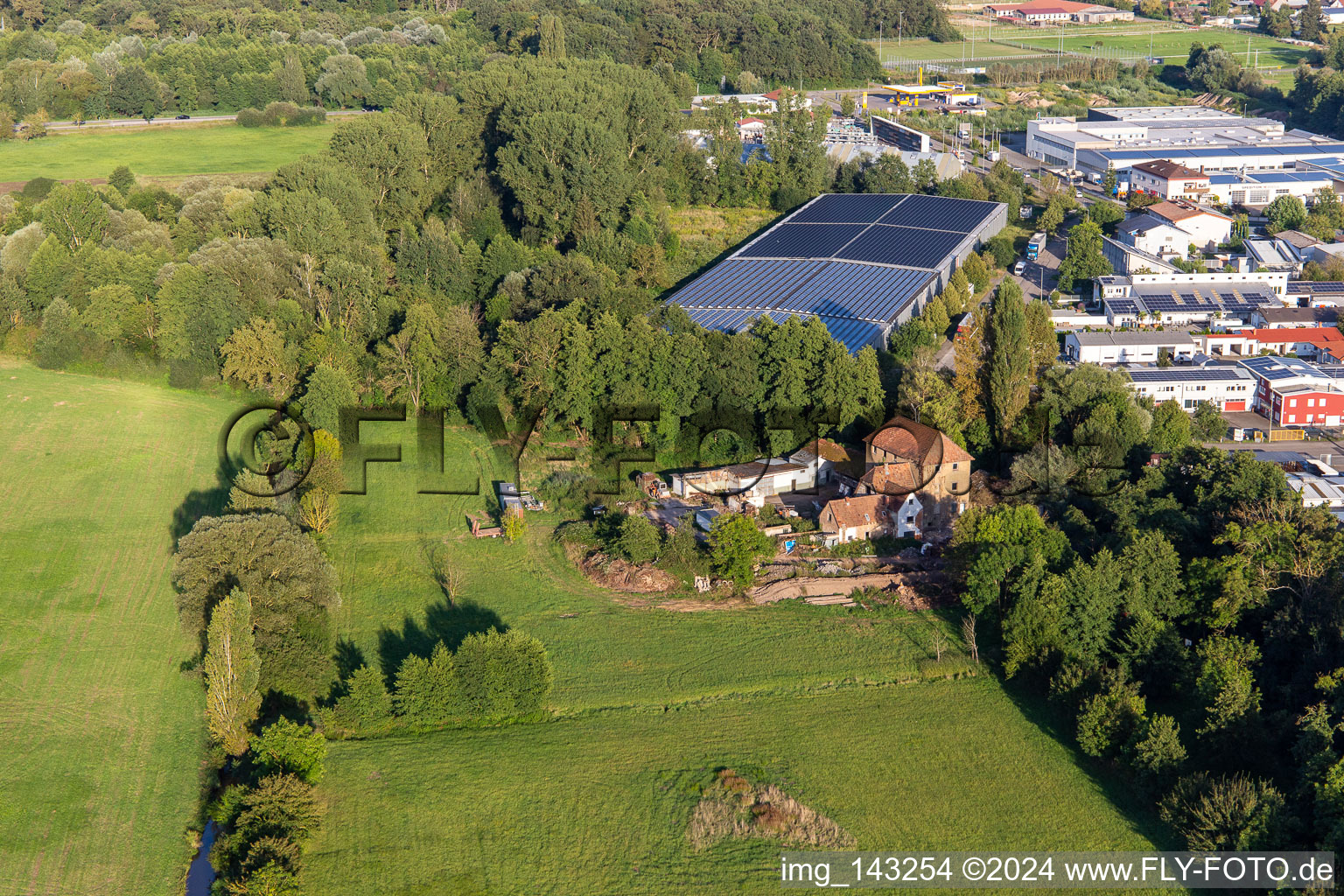 Aerial view of Barthelsmühle in the district Minderslachen in Kandel in the state Rhineland-Palatinate, Germany