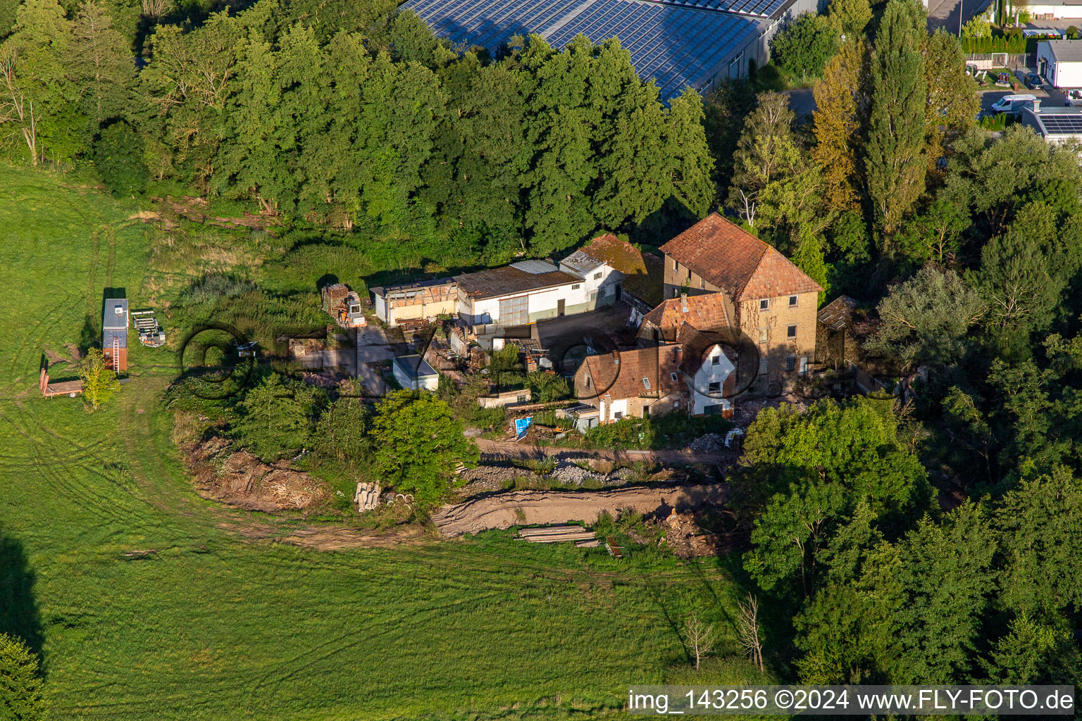 Aerial photograpy of Barthelsmühle in the district Minderslachen in Kandel in the state Rhineland-Palatinate, Germany
