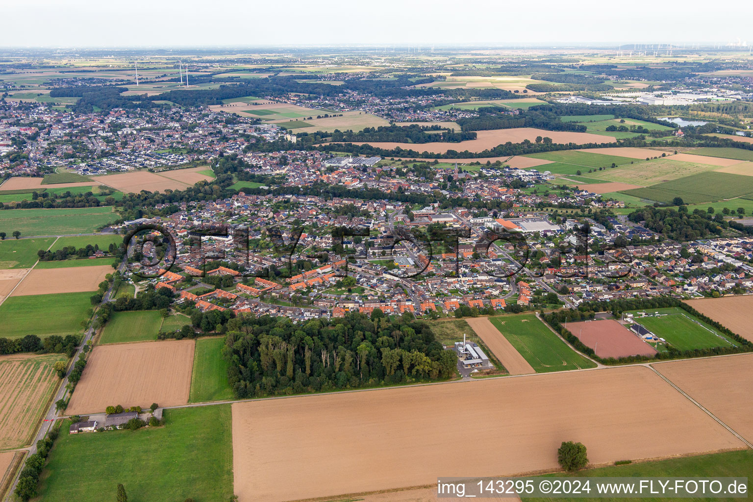 City from the west in the district Hilfarth in Hückelhoven in the state North Rhine-Westphalia, Germany