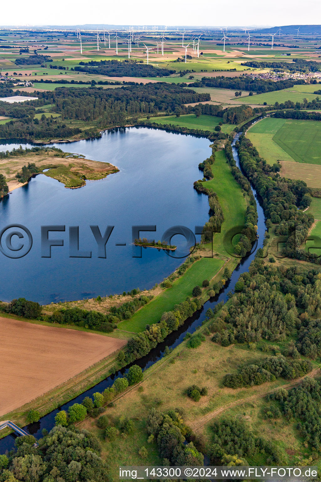 Quarry lake on the Rur in the district Doveren in Hückelhoven in the state North Rhine-Westphalia, Germany